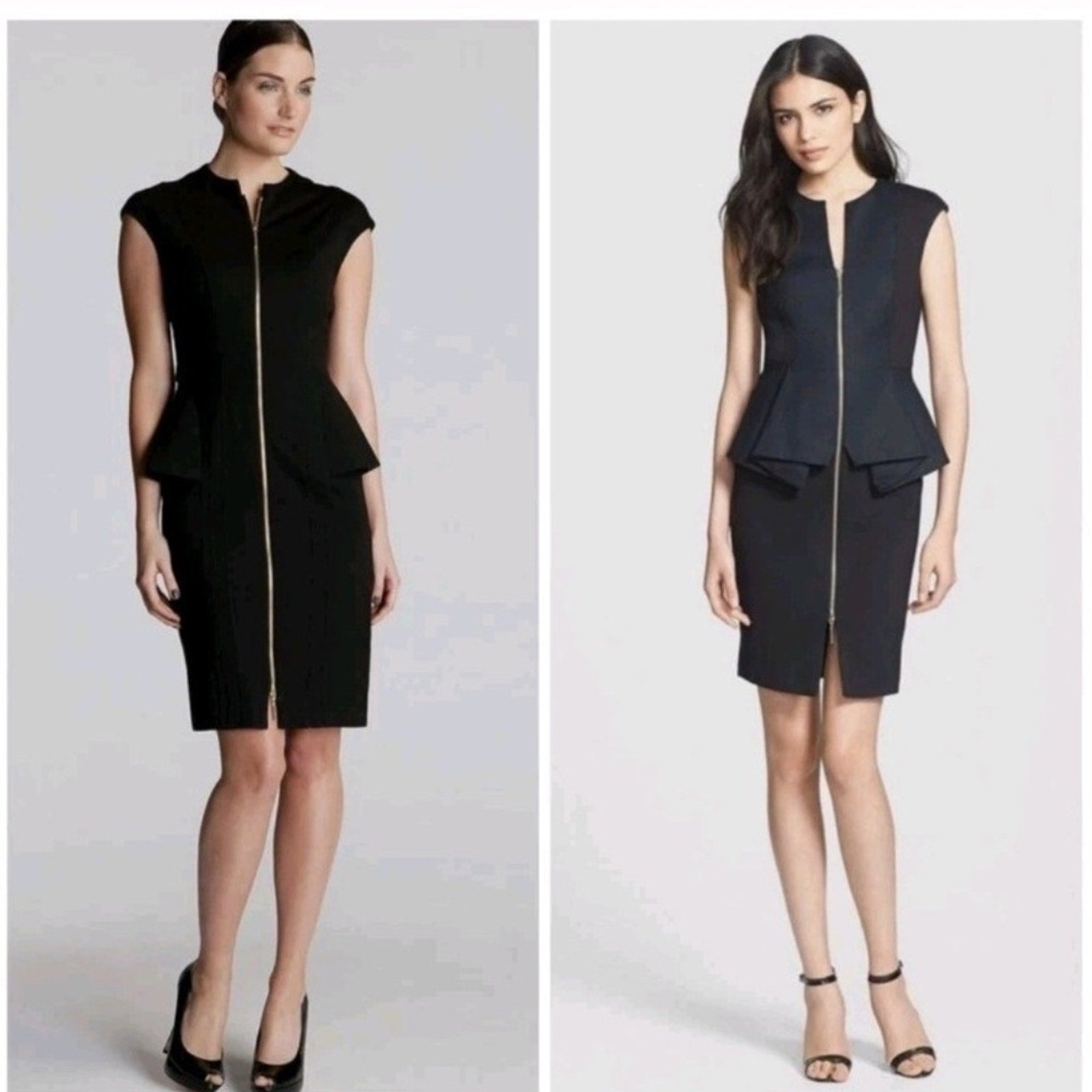 Ted Baker London Peplum Dress Cap Sleeve Sheath Front Zip Jumana Black - size 6