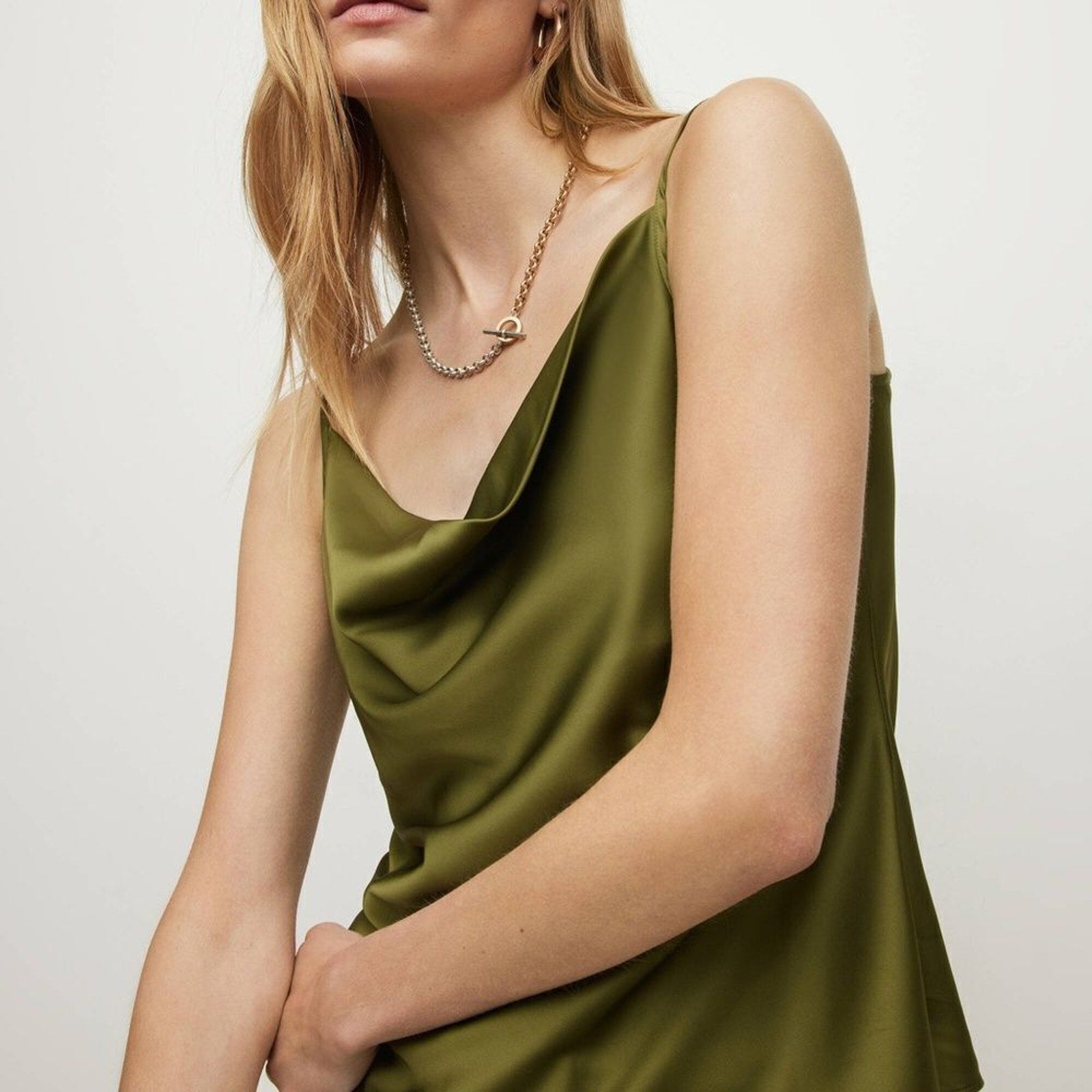 NWT ALLSAINTS ALLSAINTS GREEN ‘HADLEY’ SATIN SLEEVELESS TOP - size 10
