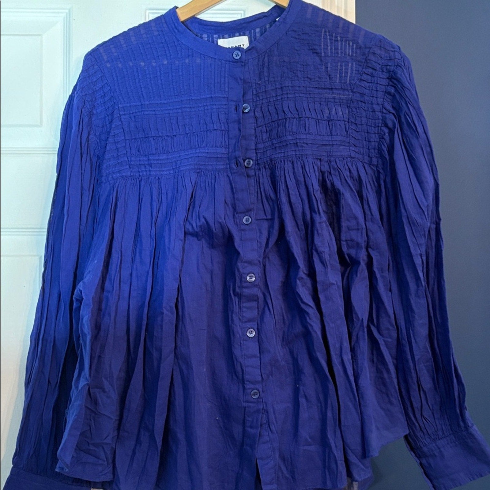 NEW ISABEL MARANT ÉTOILE Plalia Pintucked Organic Cotton Peasant Blouse - size 8