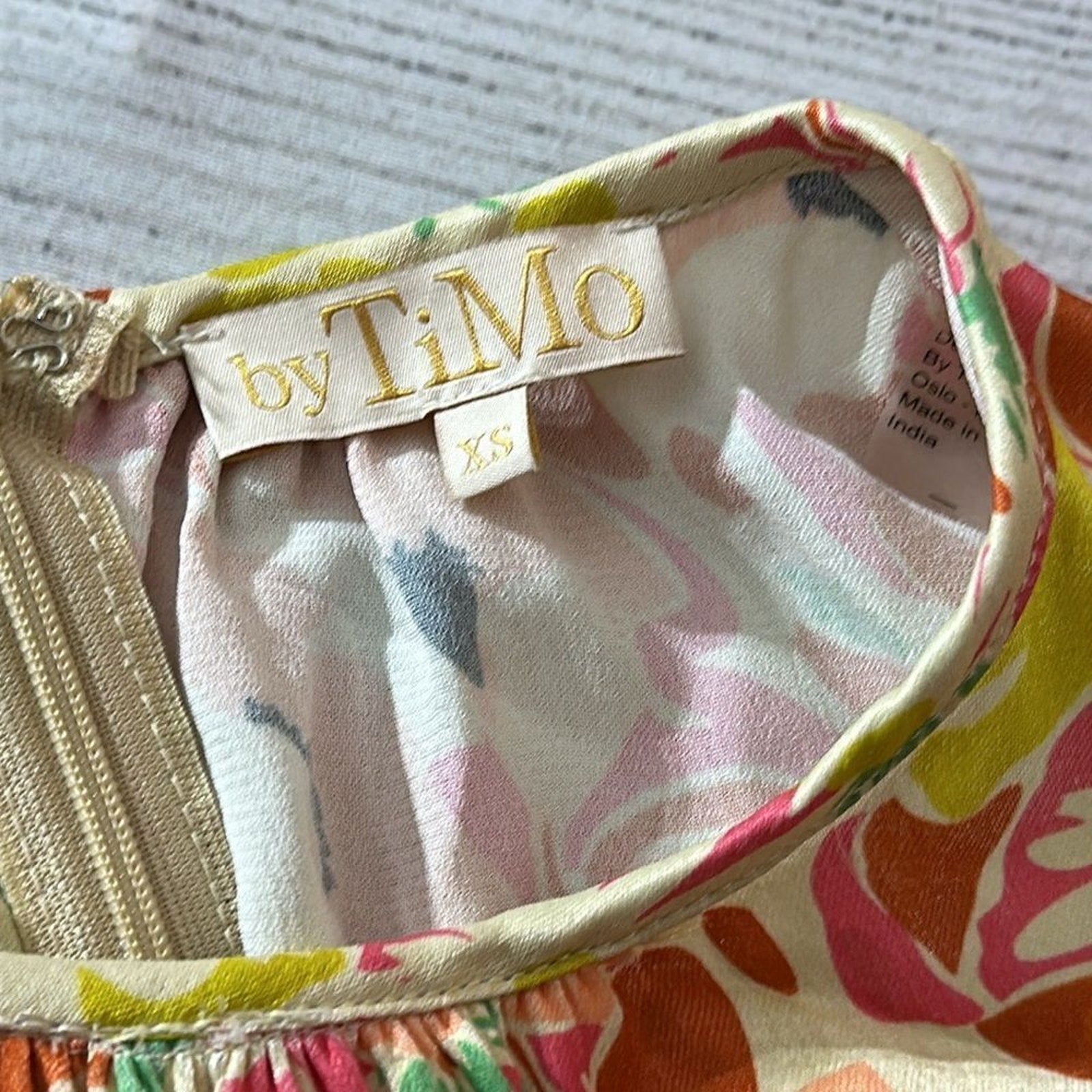 NEW BYTIMO Shirred floral-print satin-crepe mini dress - size XS