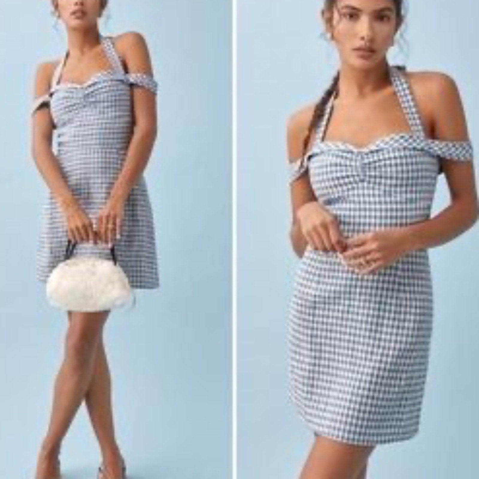 REFORMATION Sanford Linen Dress - Azure Check - size 2