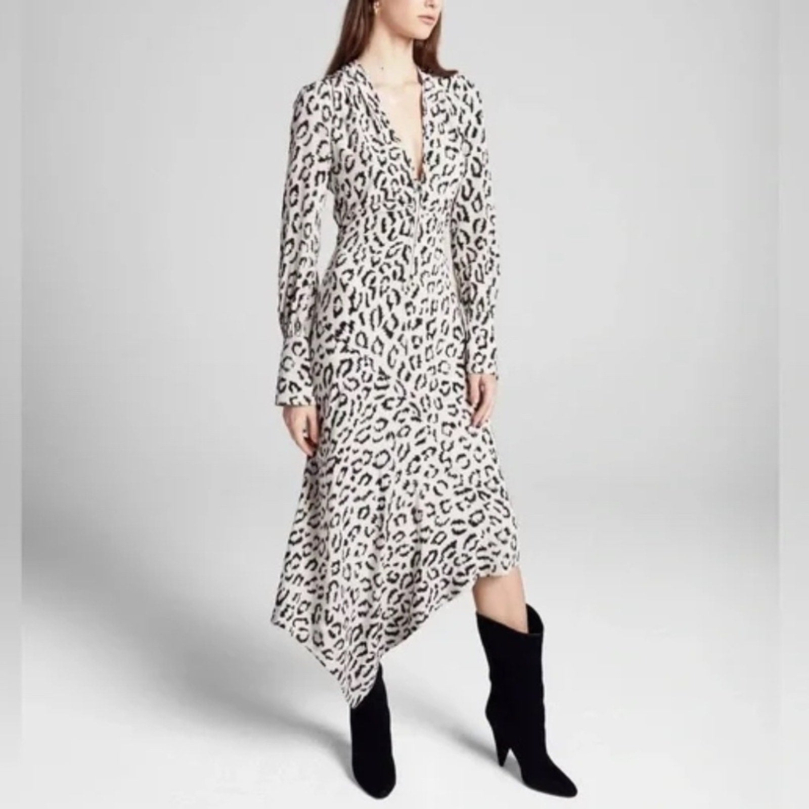 ALC | Eden Leopard Print Zip Front Silk Dress - size 0