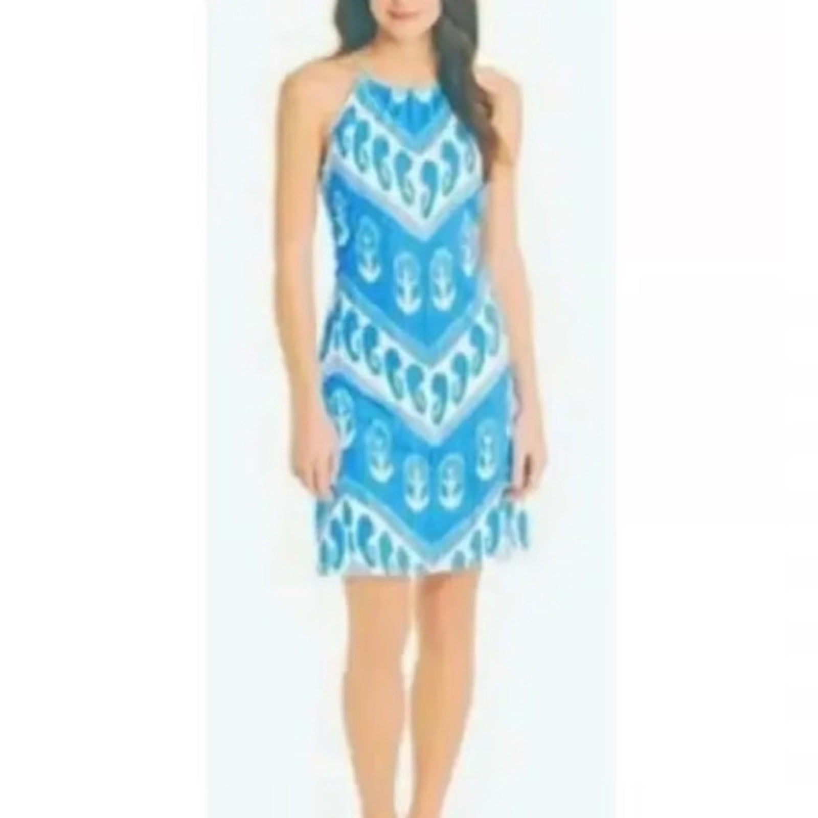 J McLaughlin Blue White Catalina Cloth Halter Mini Dress Nautical Prin