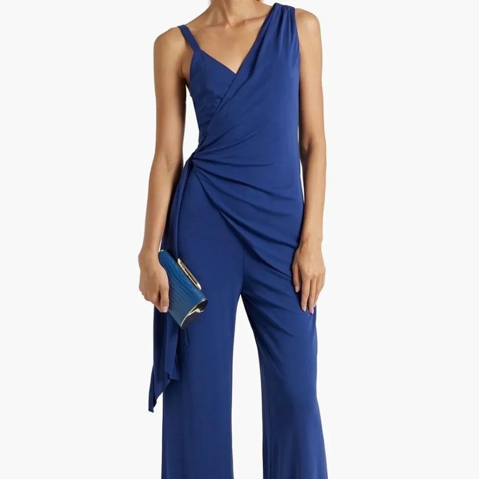 NEW HALSTON Zaria draped stretch-jersey wide-leg jumpsuit - size 6