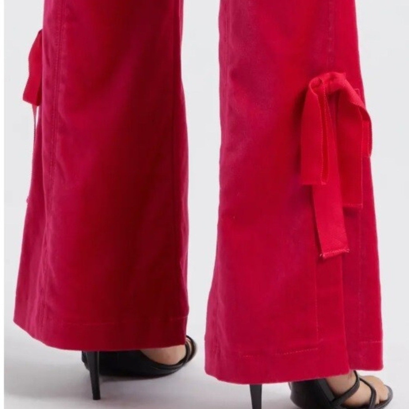 NWT Cinq A Sept Women Pants Lou Pink Tie Velveteen Berry Red Bow - size 0