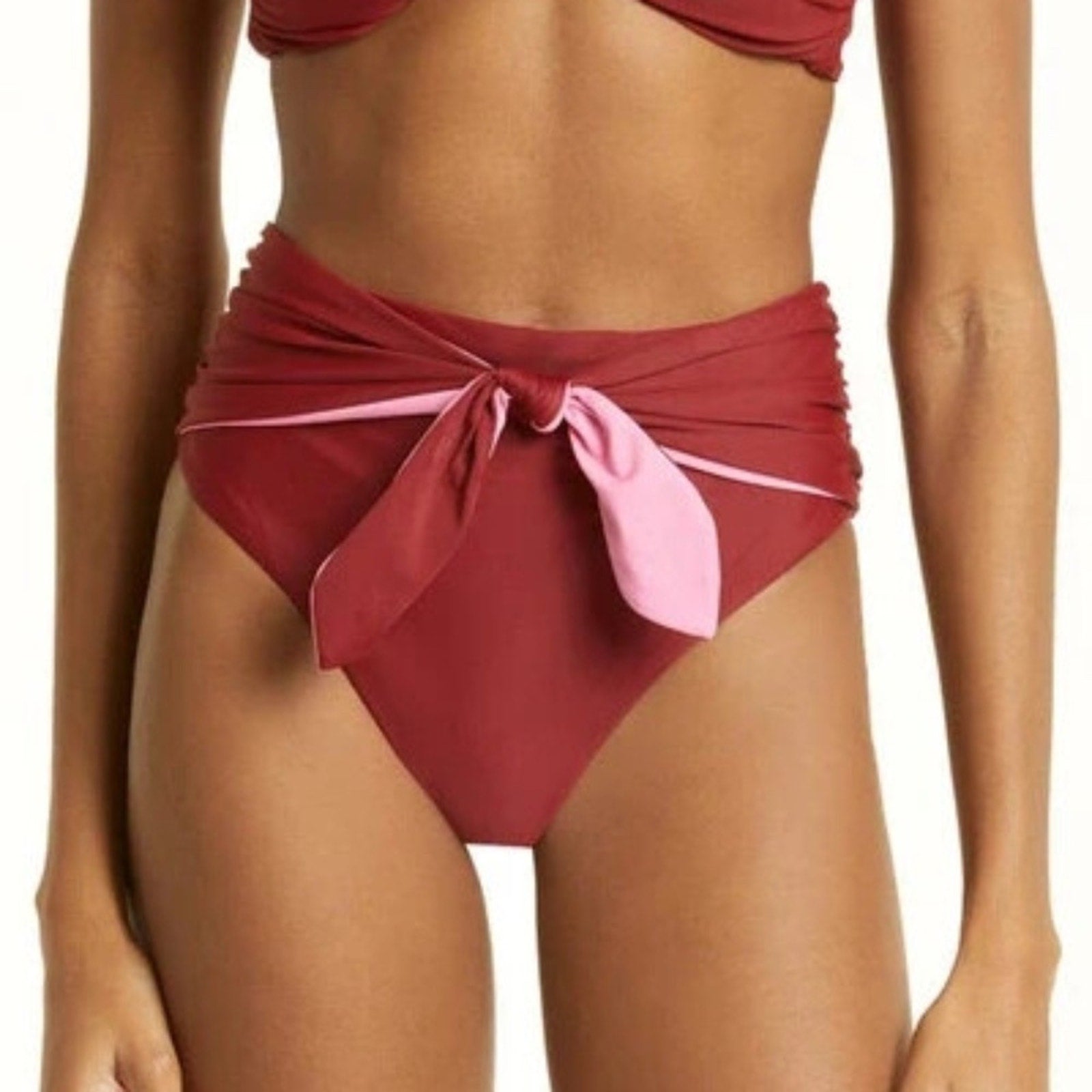NWT Veronica Beard Azoia Tie Front Bikini Bottom Women's Deep Brick Elastic XS