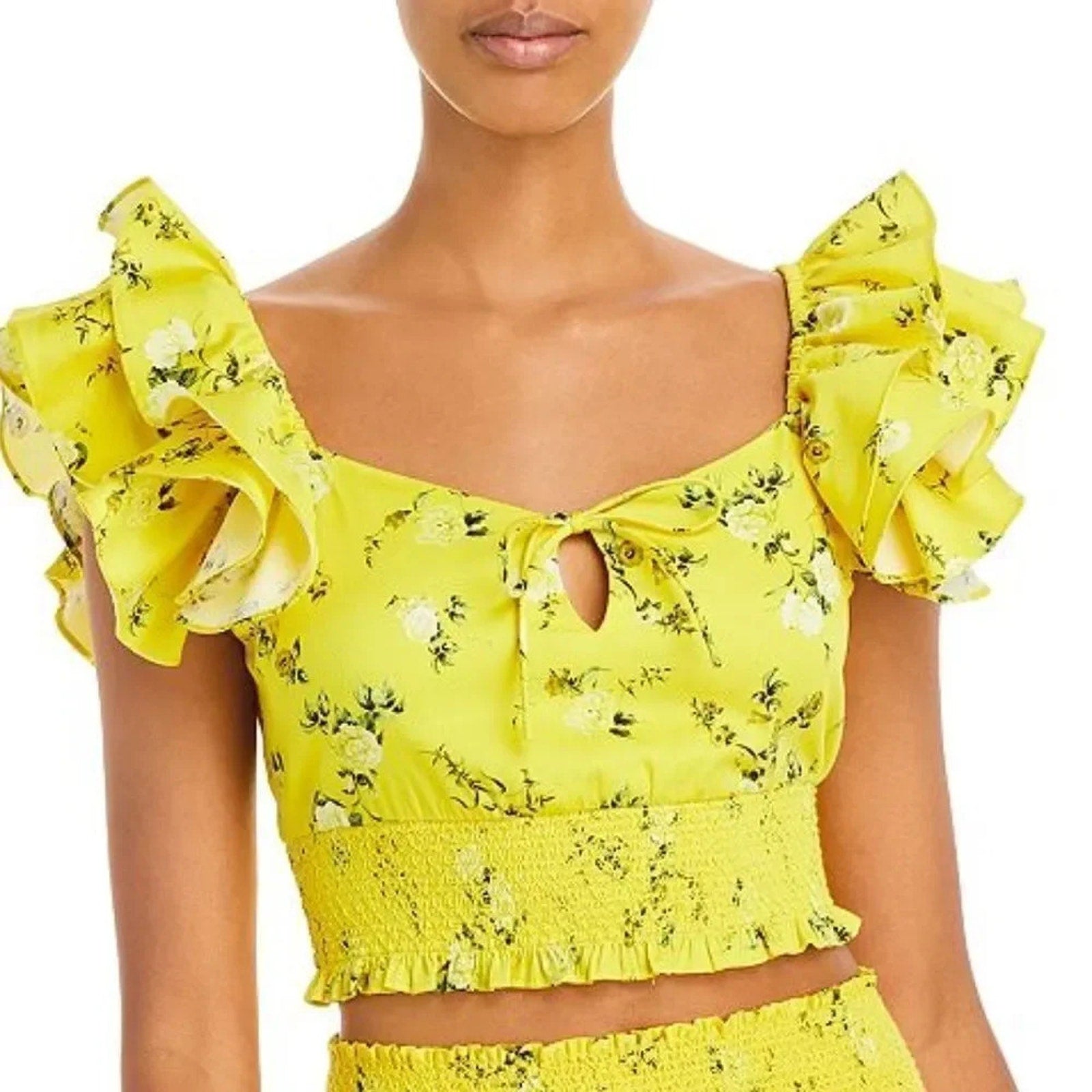 NWOT Alice and Olivia Shanae Floral Print Ruffle Sleeve Crop Top - size XL