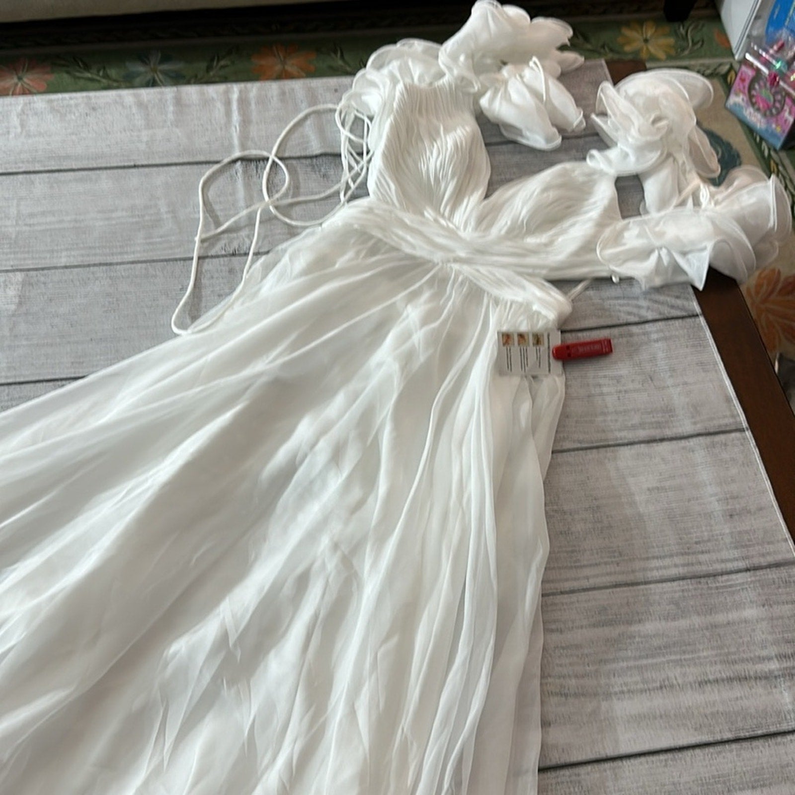 NWT Mac Duggal Indy A-Line Ruffled Back-Lace Chiffon Gown 67911 - size 8