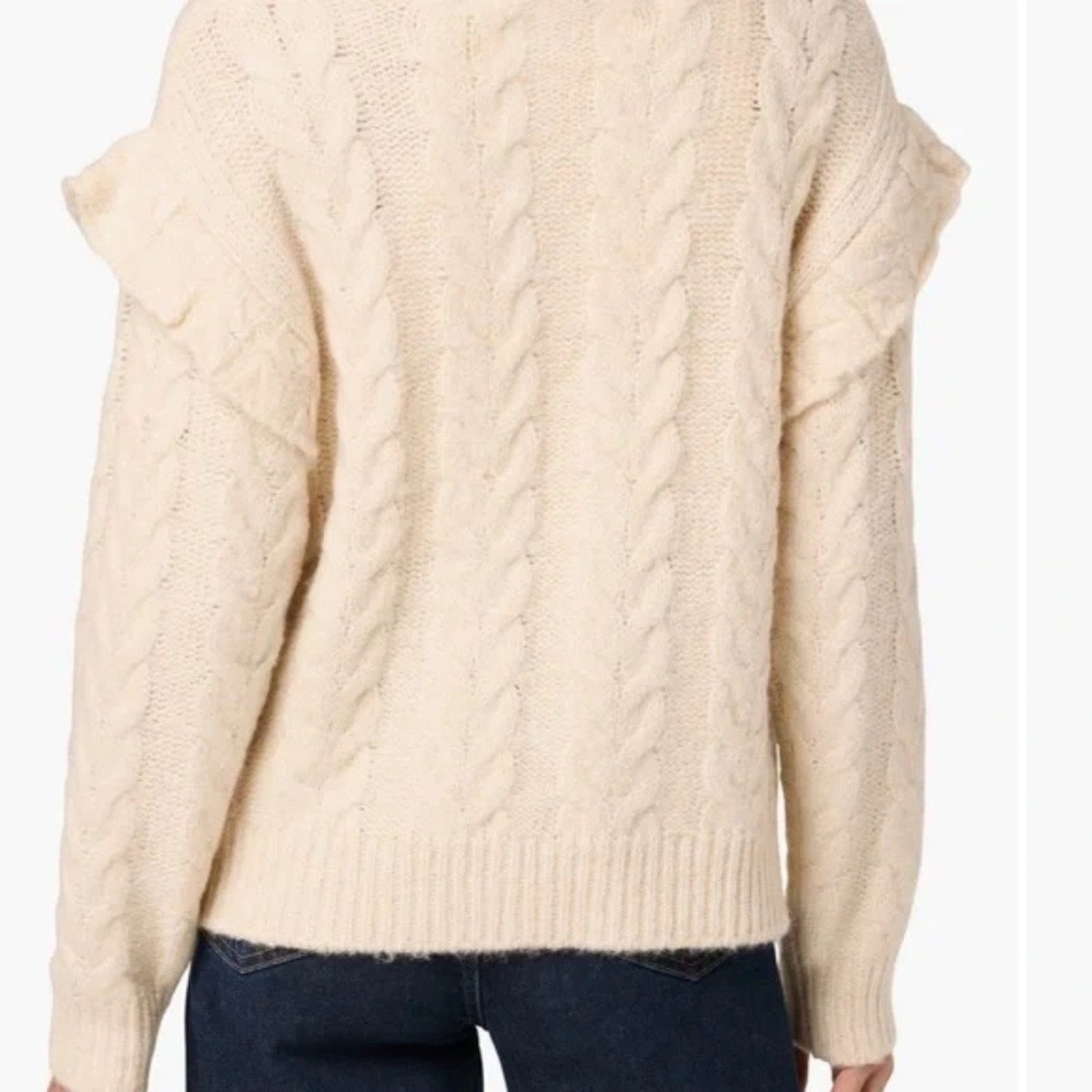 NWT JOE'S JEANS Ruffle Sleeve Cable Knit Turtleneck wool blend Sweater - large