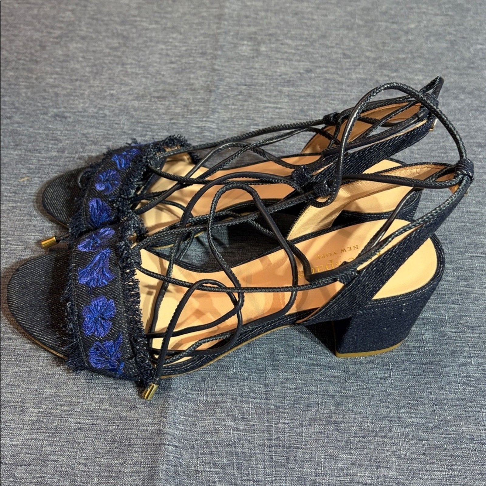 Kate Spade Wes Denim Block Heel Sandals - size 8.5