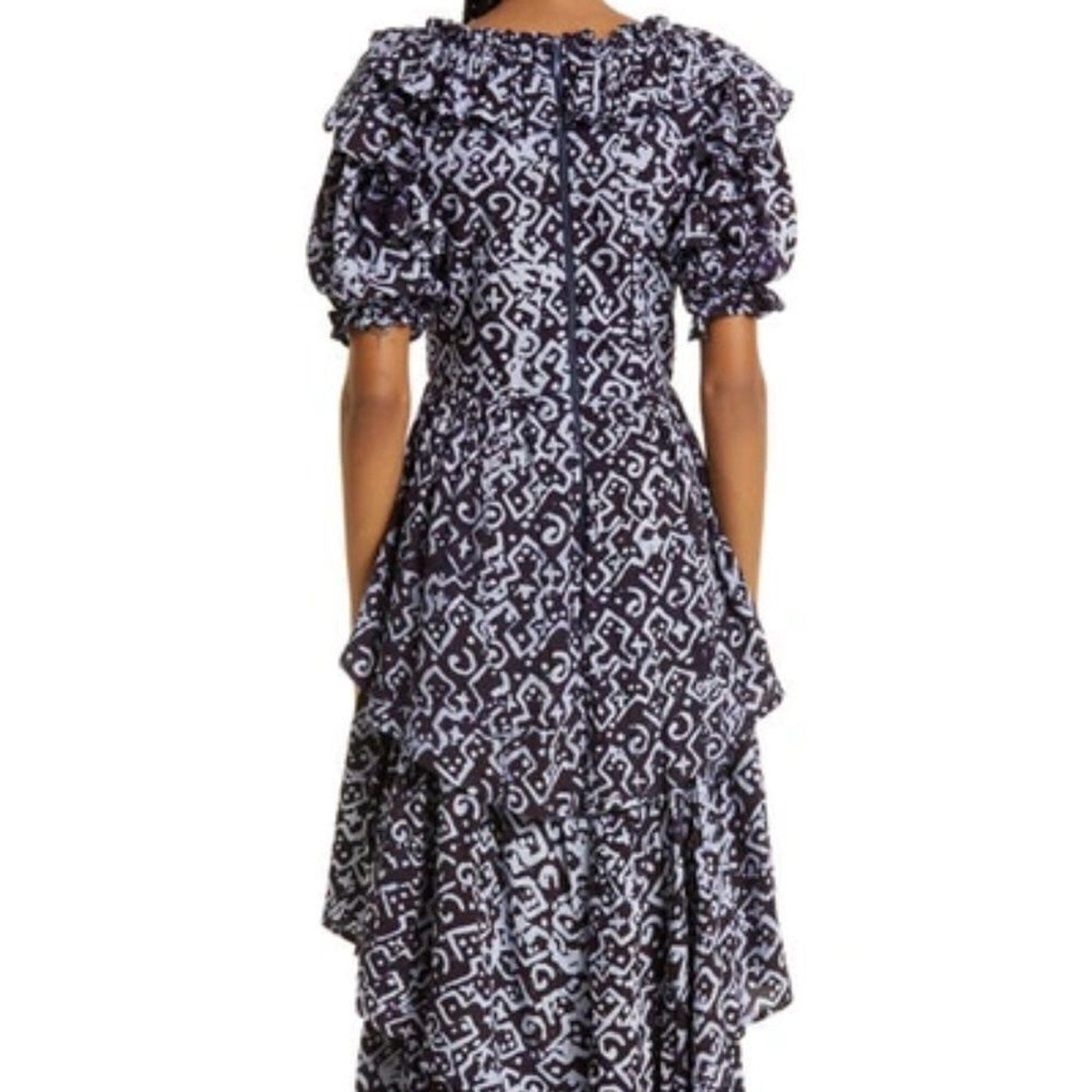 NEW BUSAYO Temi Ruffle Puff Sleeve Tiered Cotton Dress - size XS