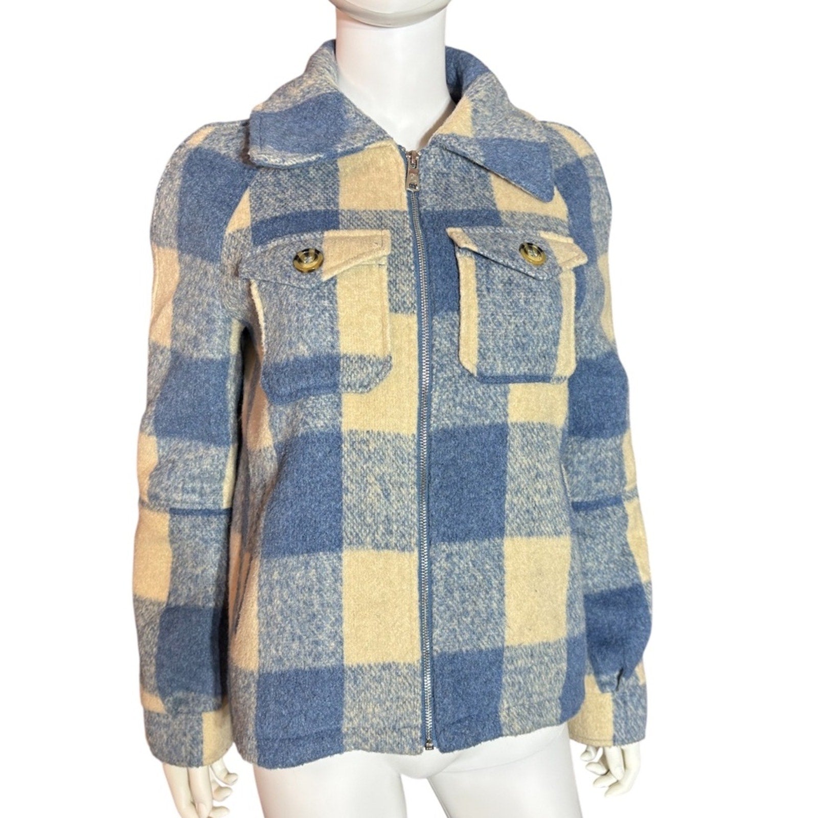 Avec Les Filles Buffalo Check Shacket Blue/White - size XS