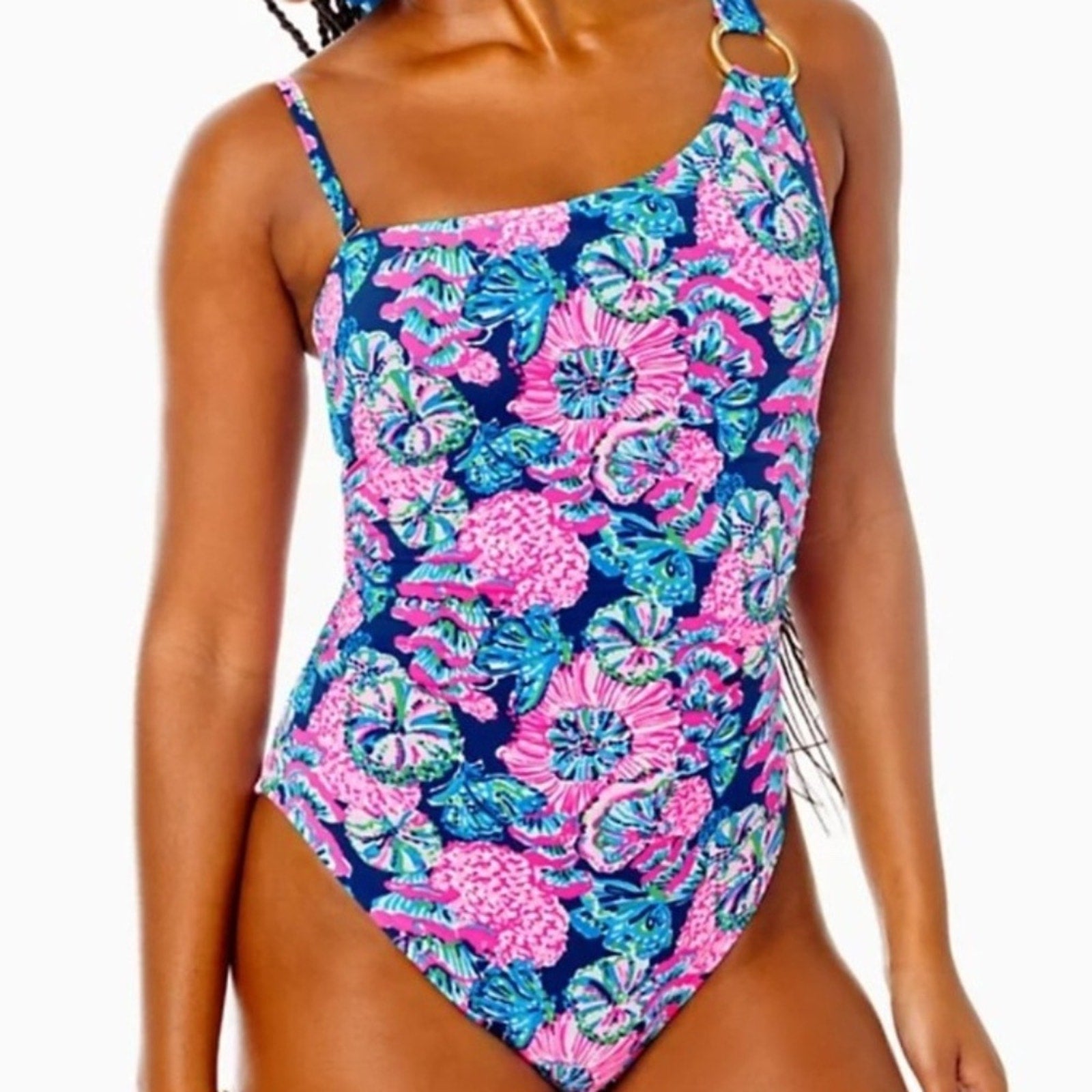 Lilly Pulitzer One Piece Swimsuit Oyster Bay Navey Featured In Shroom - Size 10