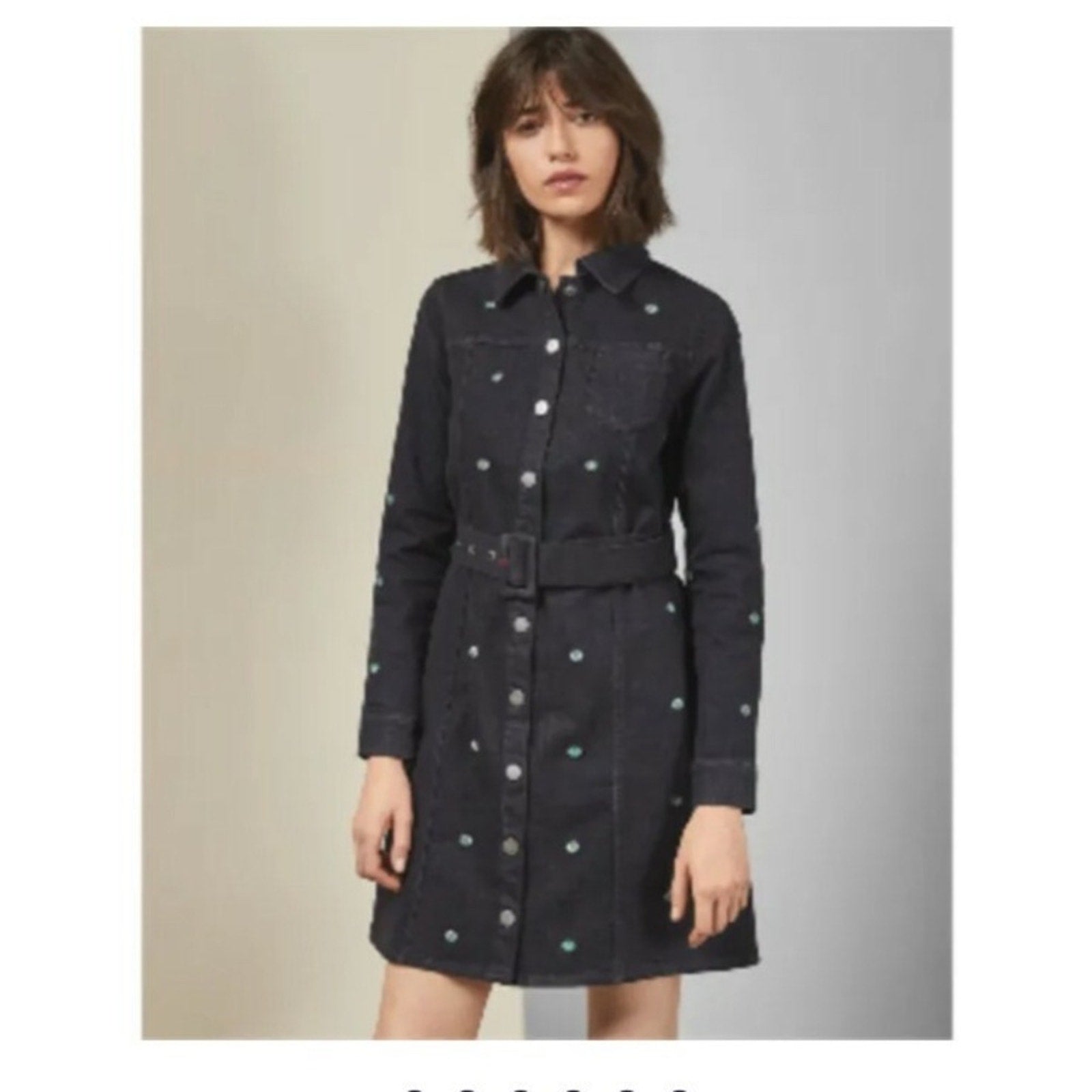 Ted Baker Rosarie Embroidered Denim Dress - size 12 (size 5)
