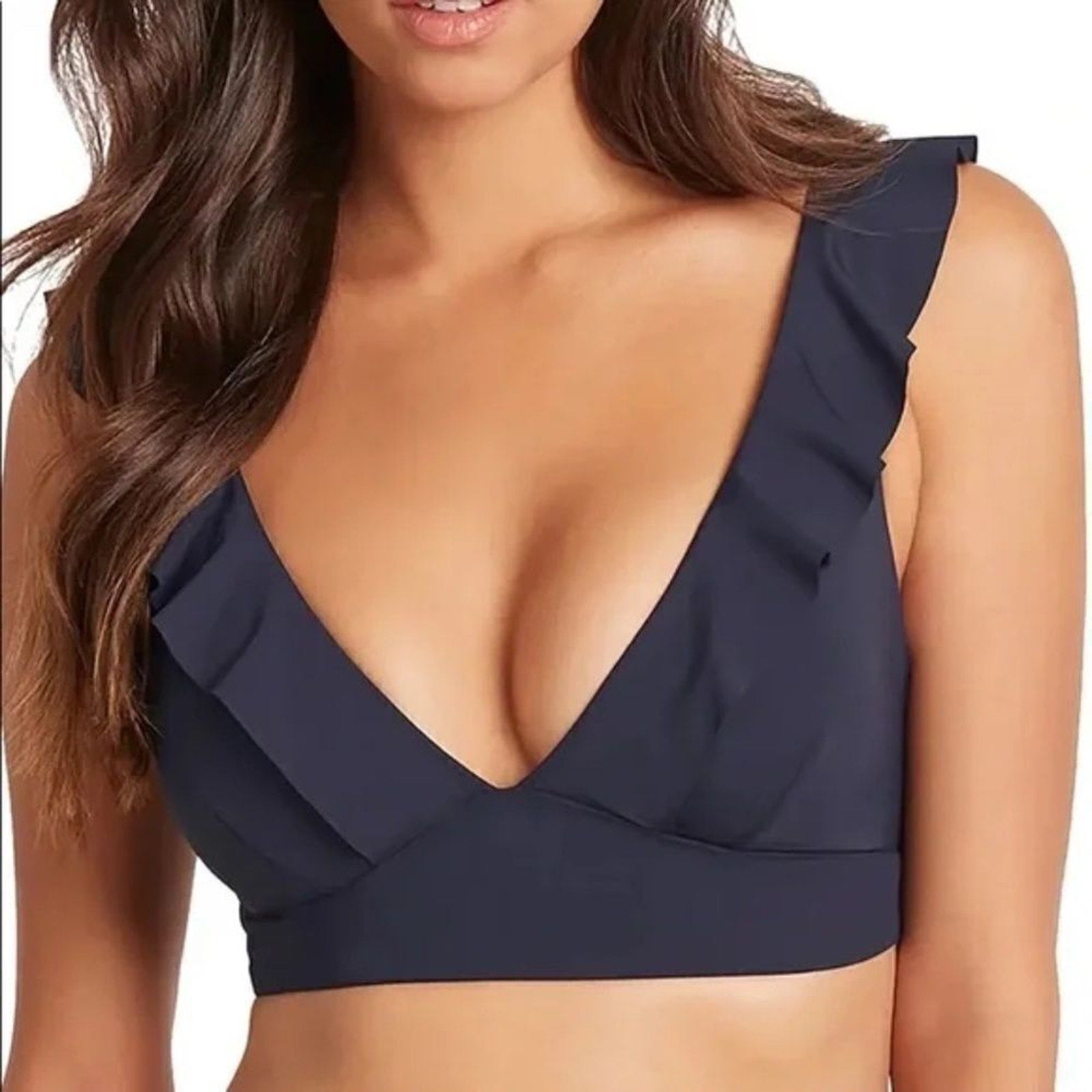 NWOT Sea Level Essentials Frill Bikini Top Navy - size 10