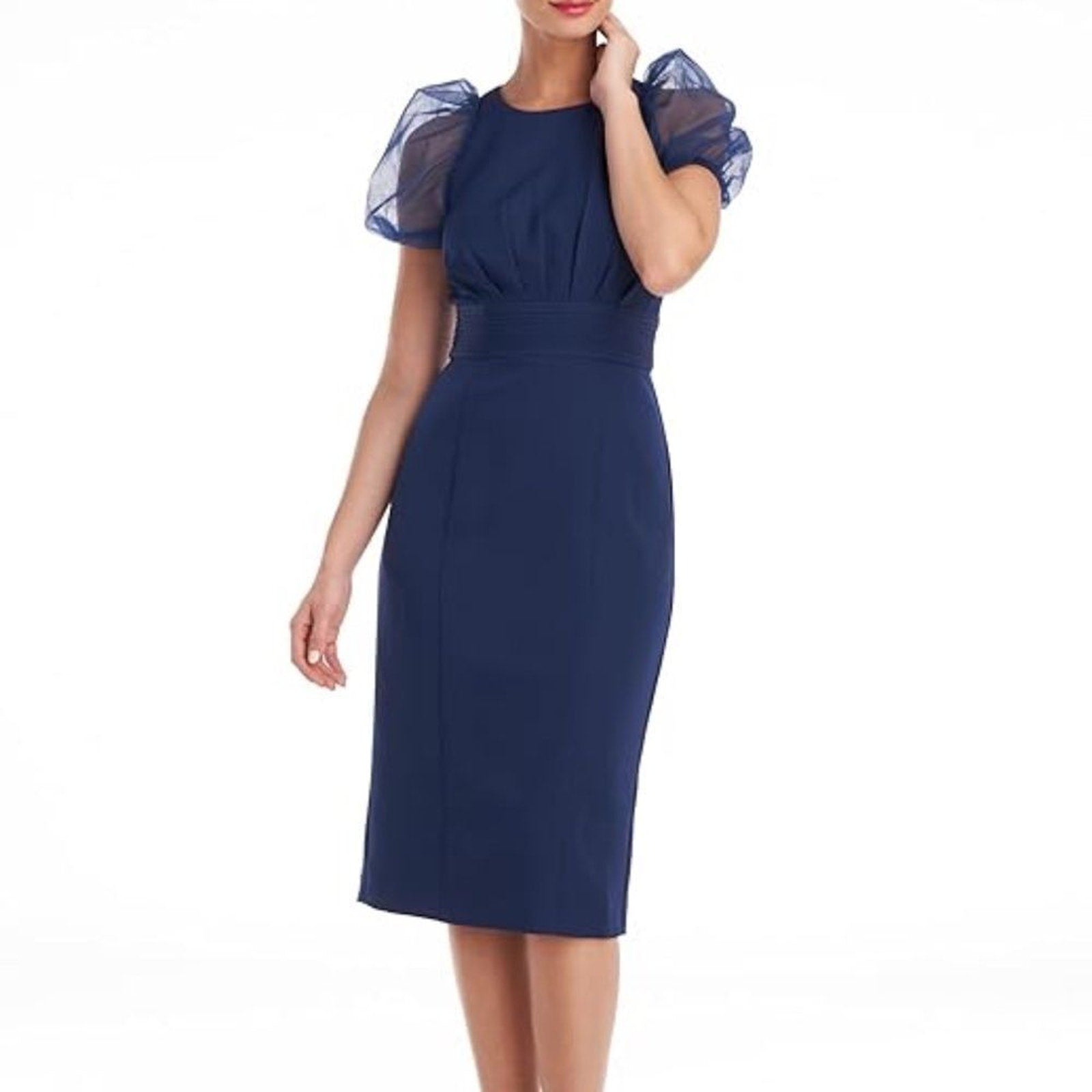 NWT JS COLLECTIONS Harley Puff Sleeve Dress In Navy - size 12