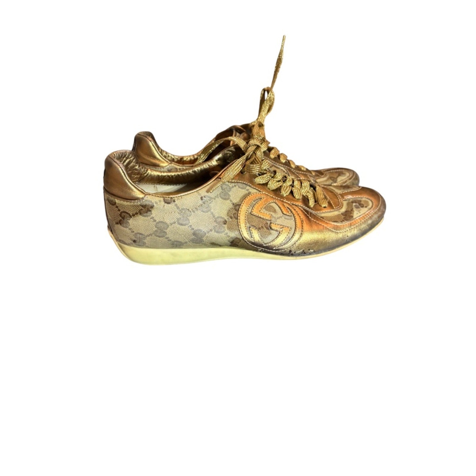 Vintage Gucci Gold Low Top Sneakers GG Monogram - 9.5