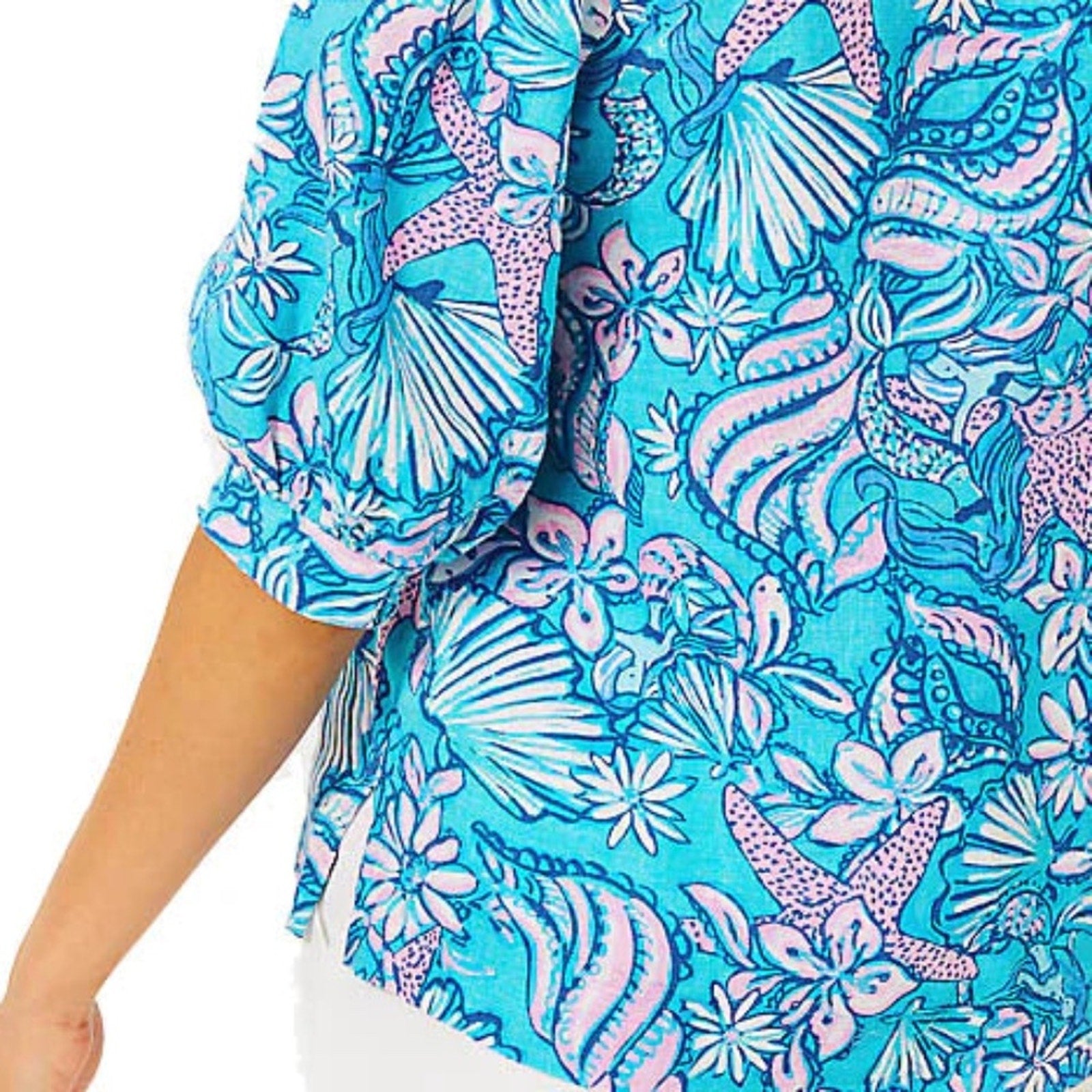 NEW Lilly Pulitzer Women's Mialeigh Elbow Sleeve Linen Top - size 4