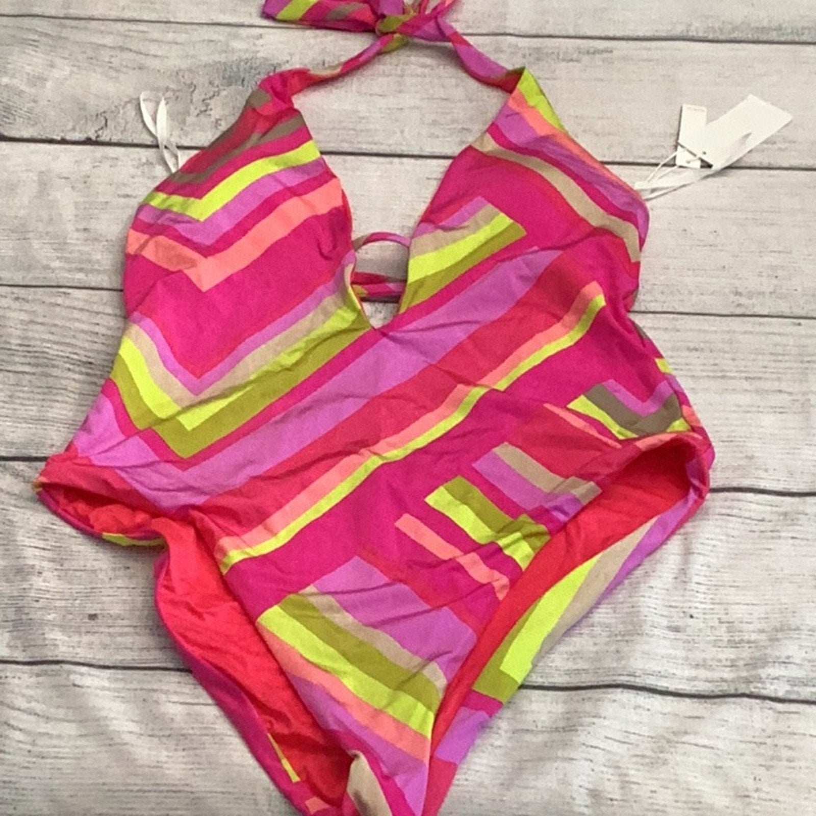 NWT Trina Turk Waltz Plunge Halter Strappy One Piece Swimsuit - size 10