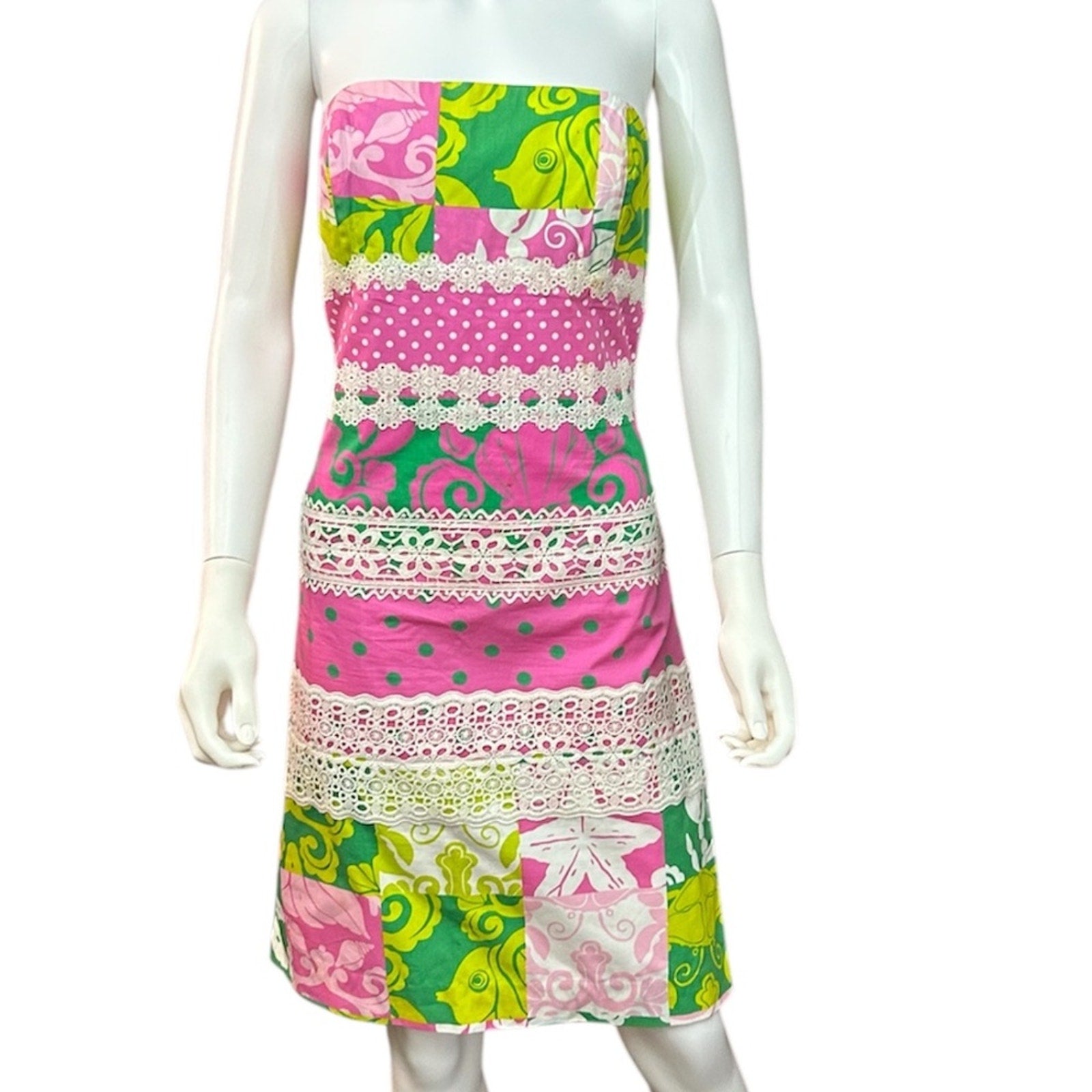 Vintage Lilly Pulitzer white label  Paradise Patch Patchwork Print Dress - size 8