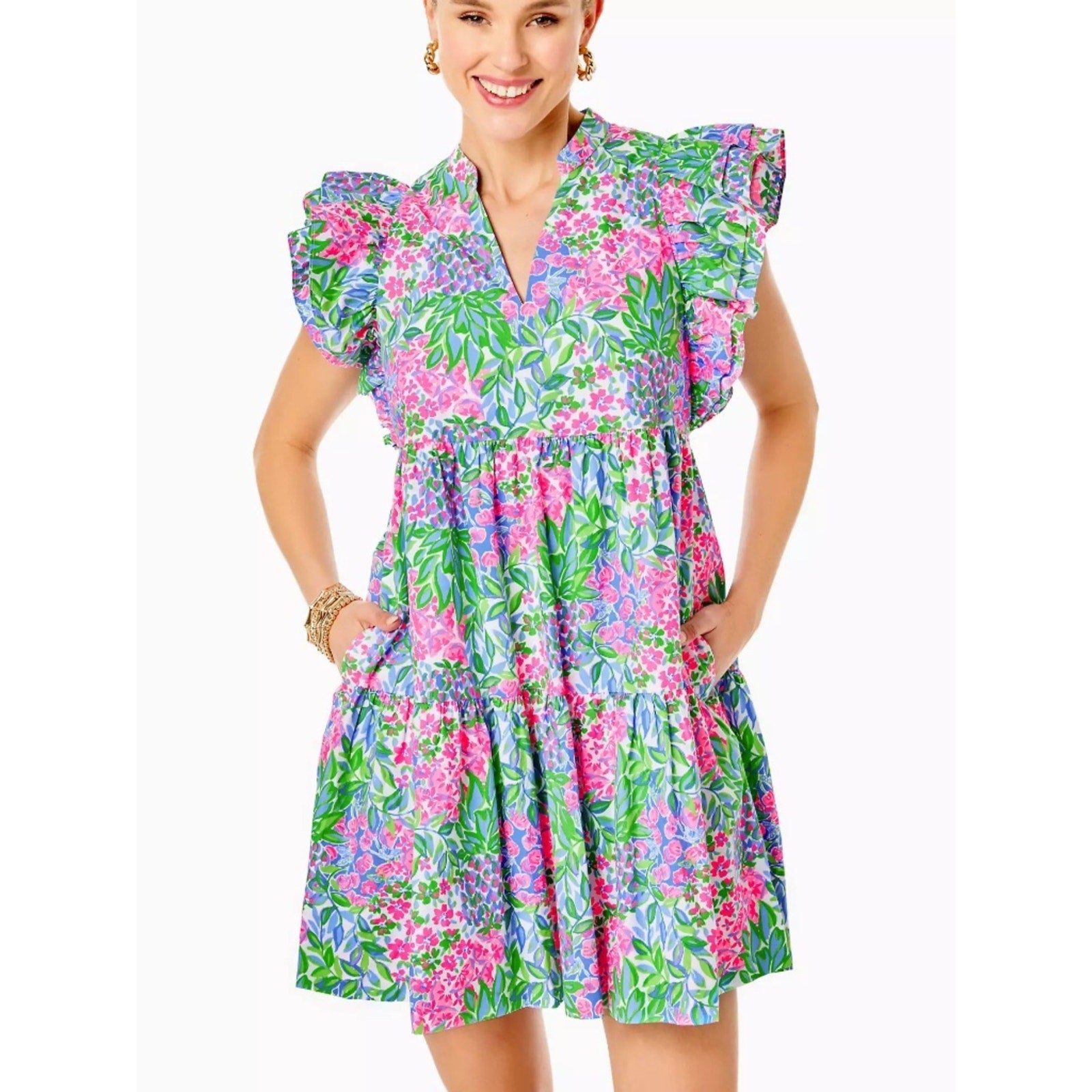 Lilly Pulitzer Aldena Ruffled Tiered Minidress In Multi A Cherry On Top - size L