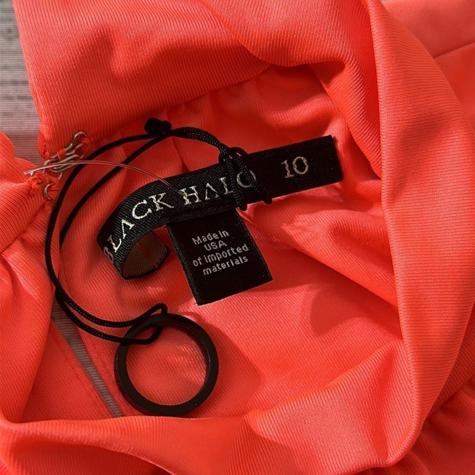 NEW Black Halo Women's Neon Salmon Orange Haiku Ruched Knit Mini Dress - size 10
