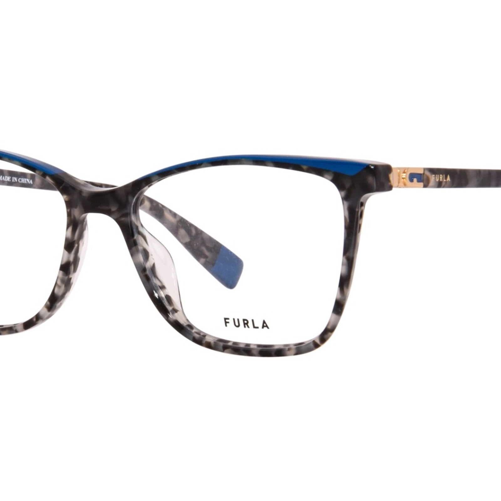 Furla Eyeglasses Frames VFU498V COL.09SX Blue Tortoise Gold Square 53-16-135