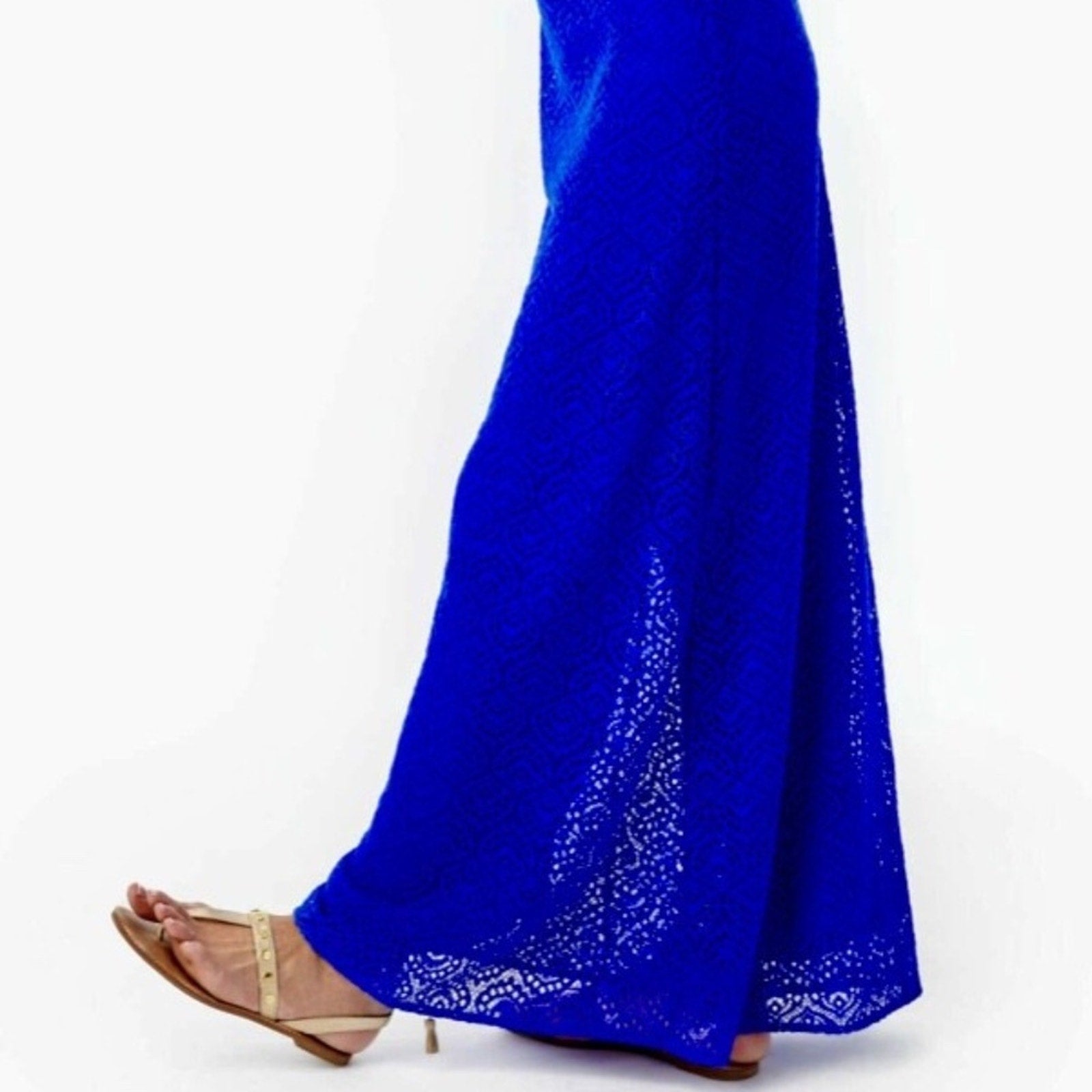 Lilly Pulitzer Avalon Maxi Dress in Beach Bungalow Lace Baha Blue - size Large