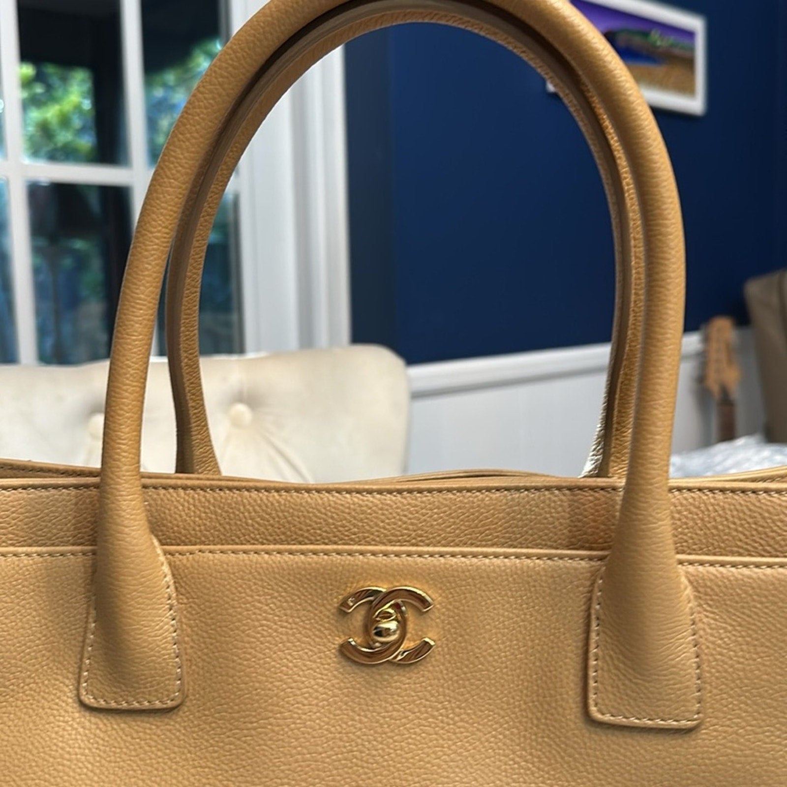 Chanel Beige Caviar Cerf Executive Medium Shopping Tote Gold Hardware, 2005-2006