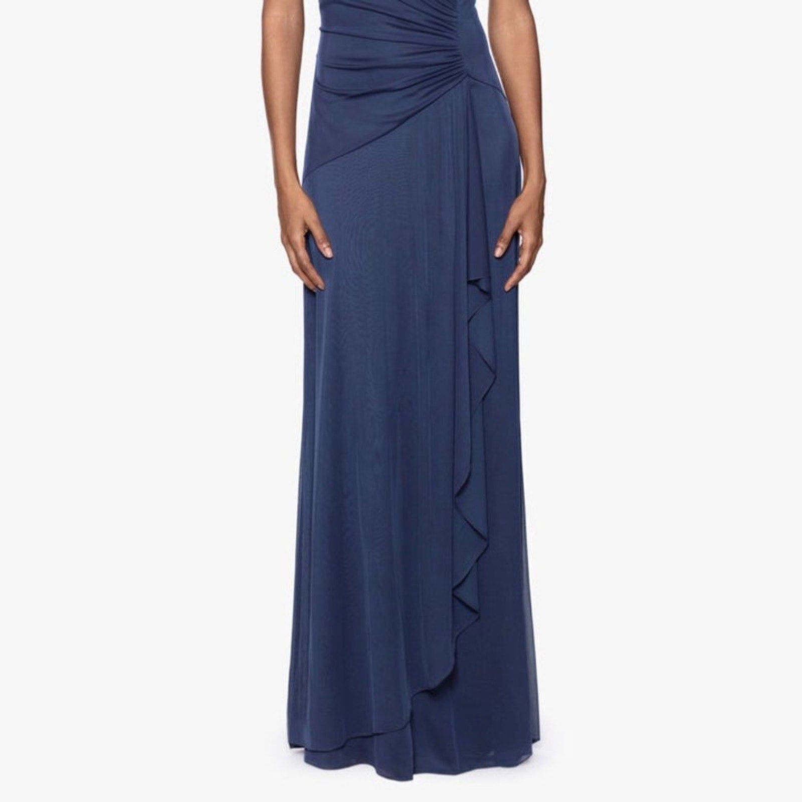 NWT Xscape "CARMEN" LONG SHEER MATTE JERSEY BEADED SHORT SLEEVE DRESS - size 10