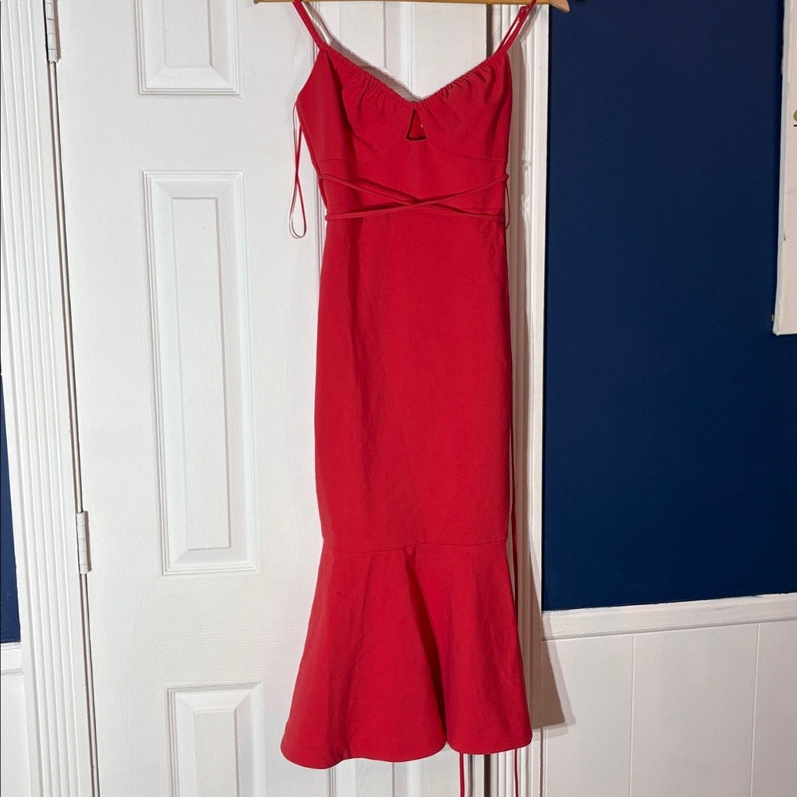 NEW Likely Kiki Cut-Out Ruffle Midi Dress in Bittersweet Red - size 0