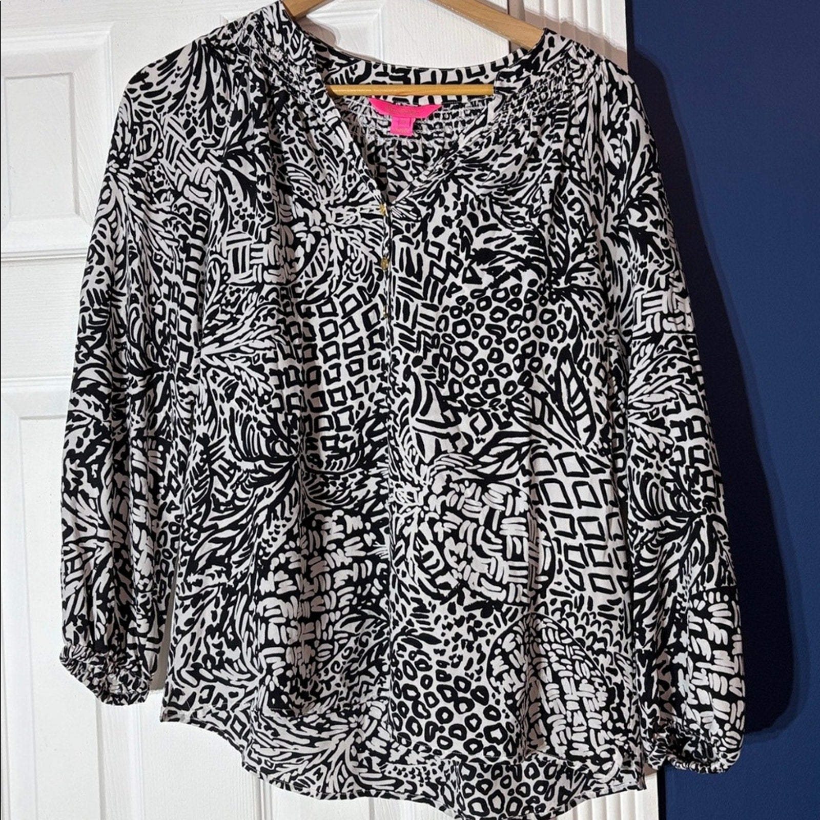 Lilly Pulitzer Elsa Silk Top - Onyx home slice - size small
