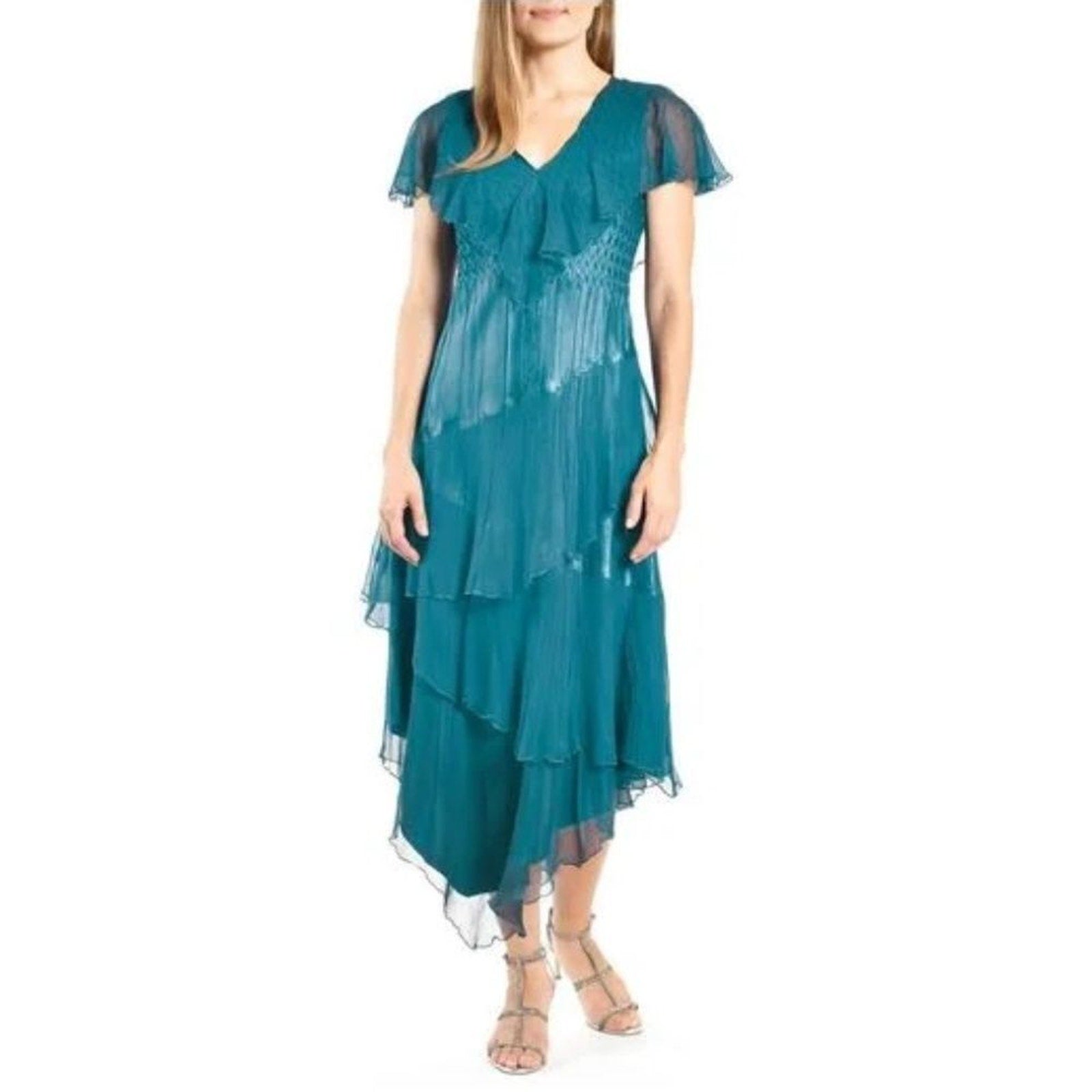 NEW Komarov Flutter Sleeve Asymmetric Gown - size Large