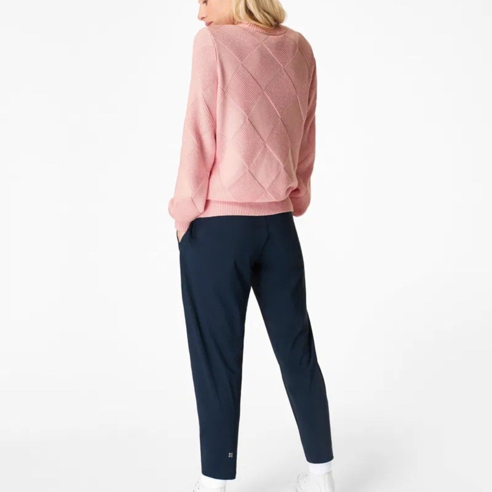 NWT Sweaty Betty Diamond Knit Cotton & Wool Sweater In Nerine Pink - size M