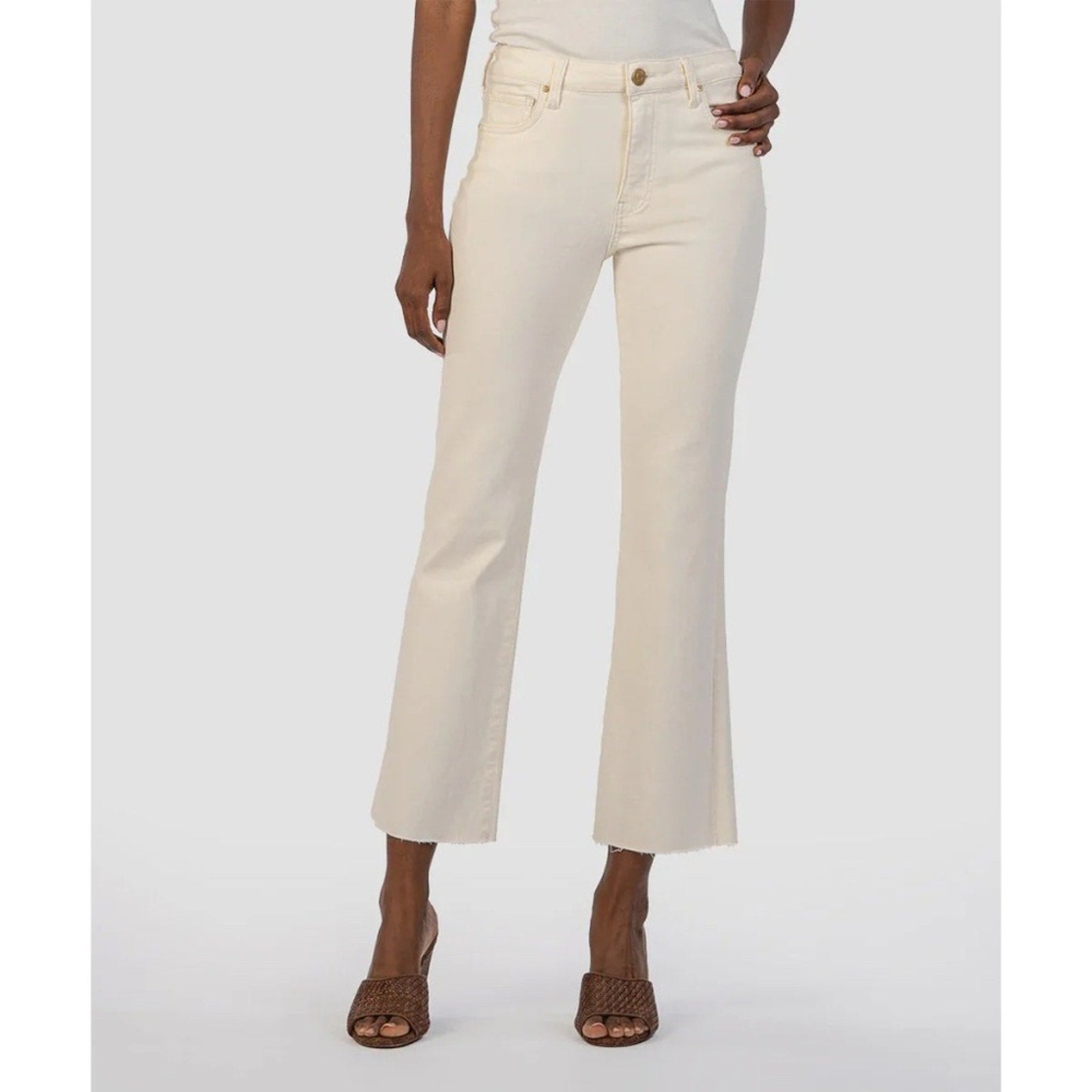 NWT Rag & Bone Nina High Waisted Raw Hem Ankle Flare Jeans Natural Ecru Size 30