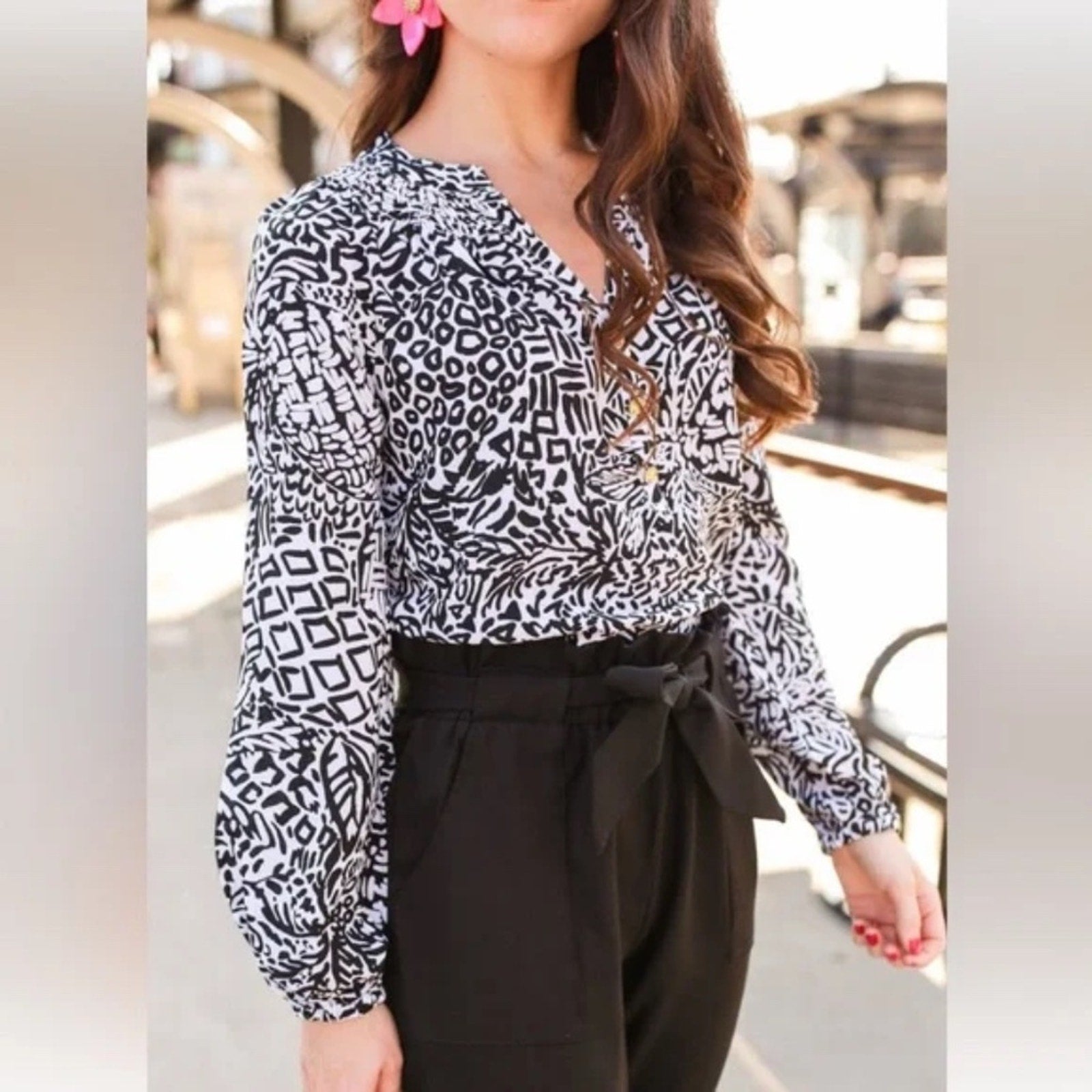 Lilly Pulitzer Elsa Silk Top - Onyx home slice - size small