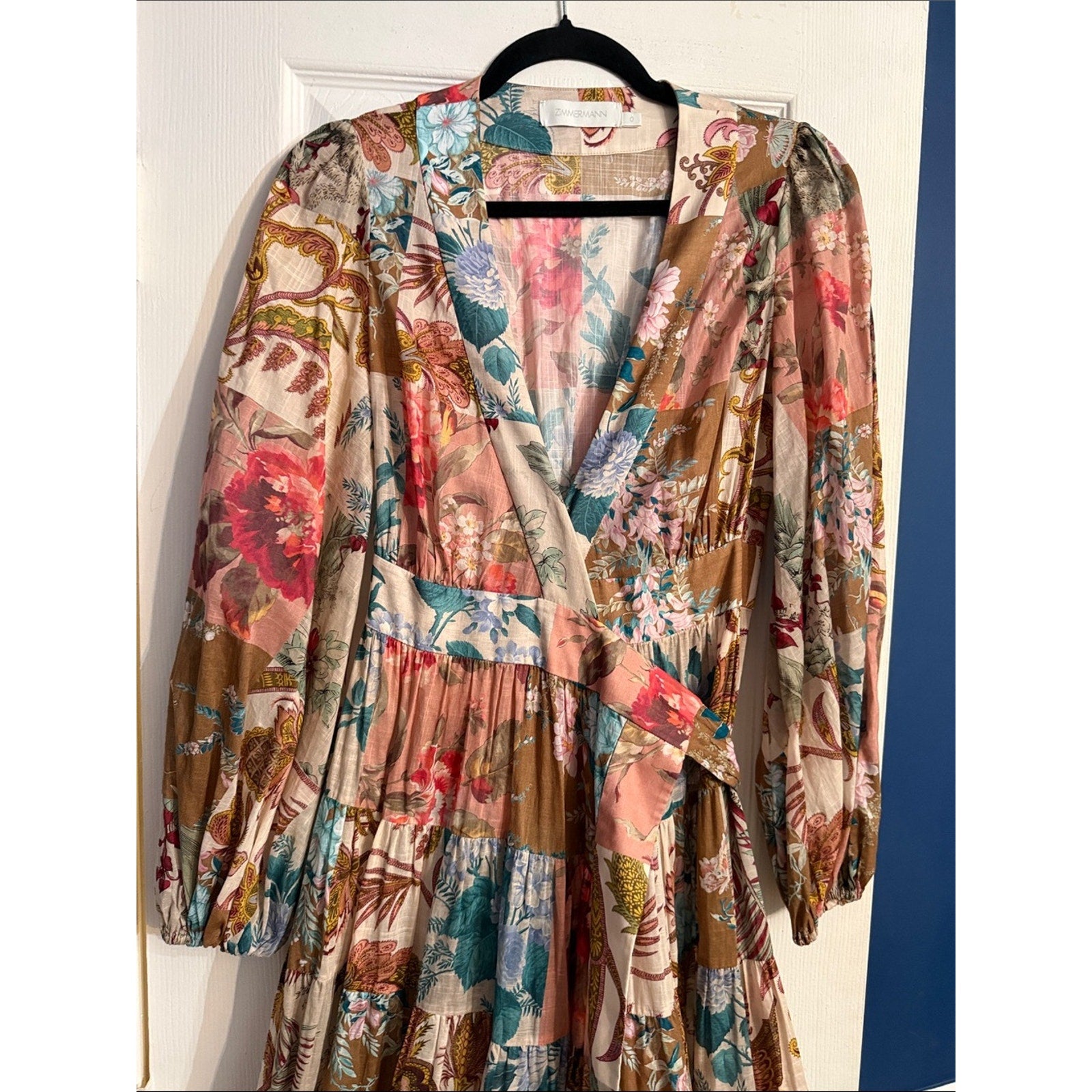ZIMMERMANN Cassia Patchwork Floral Print Wrap Midi Dress - 0 (XS) 🌟