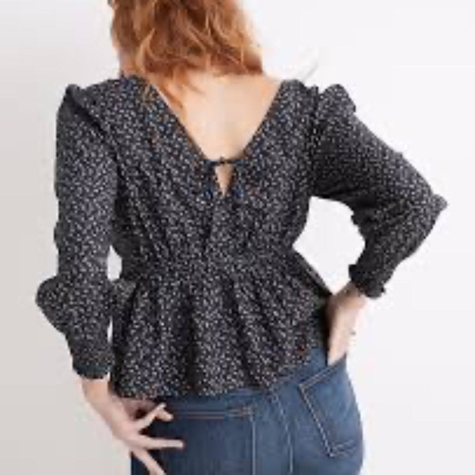 NWT Madewell Tie-Back Peplum Top in Campden Daisies - size large