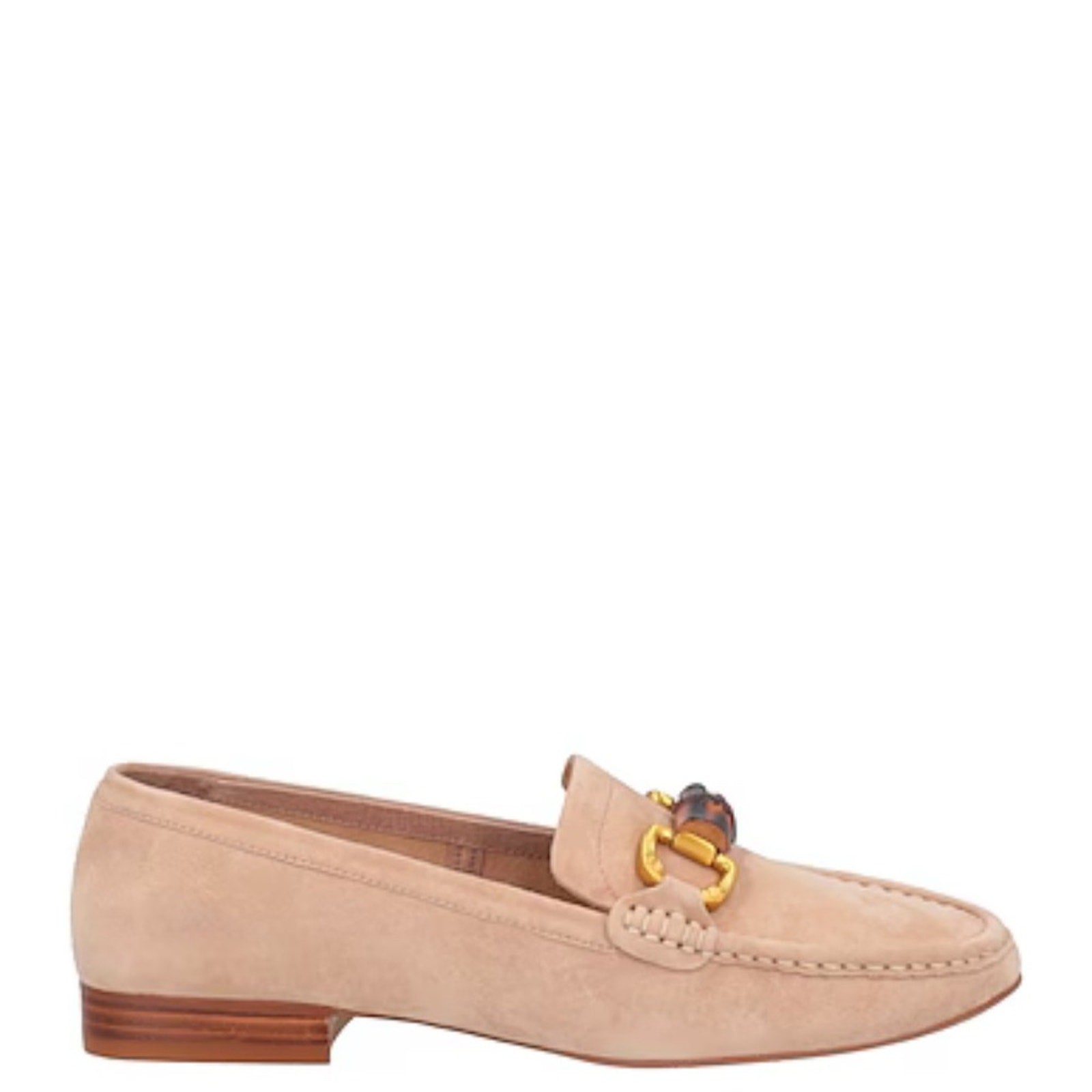 JEFFREY CAMPBELL Apprentice Moc Toe Loafers - Beige Suede Gold - size 7.5
