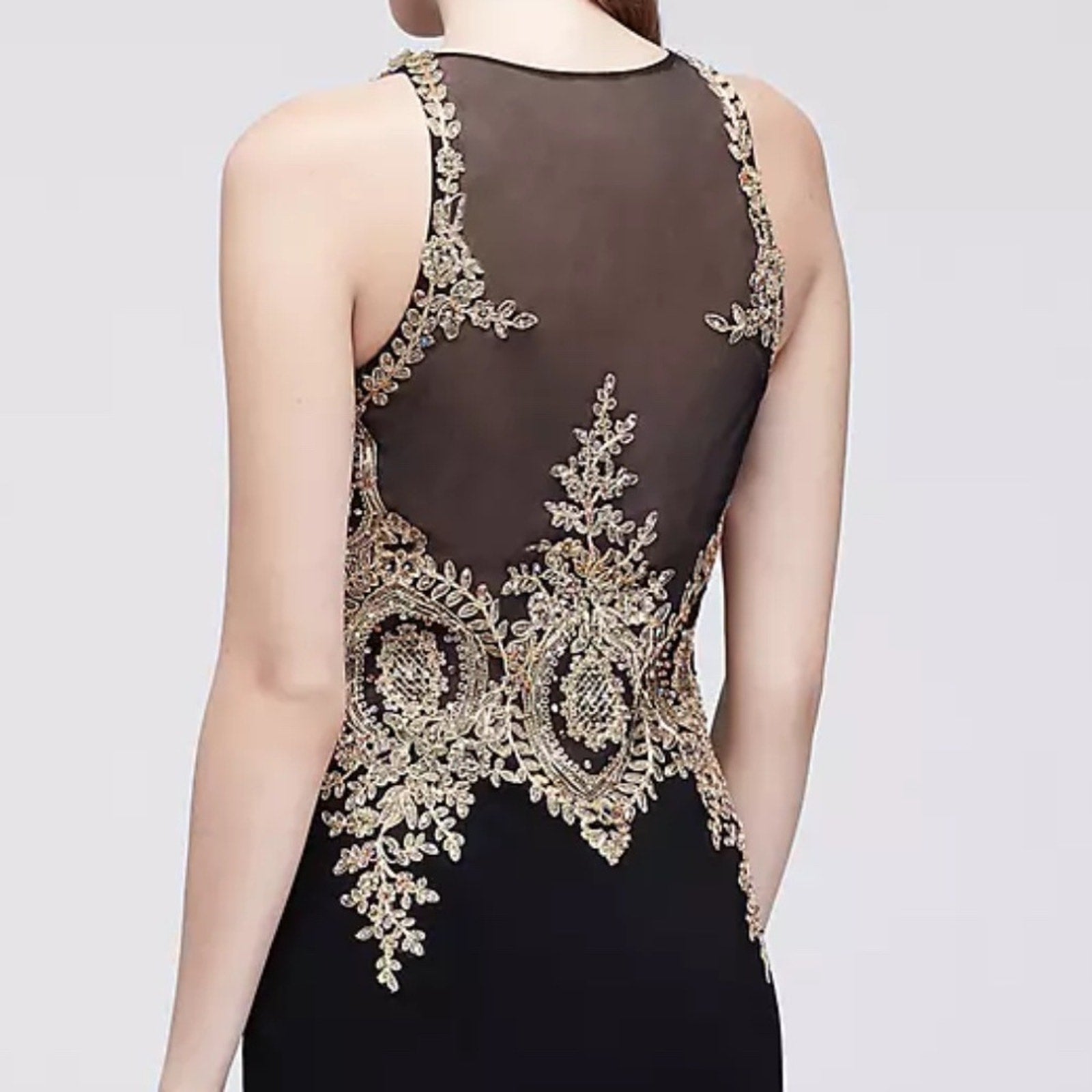 Xscape Women's Black Embroidered Soutache Illusion Gown Dress Size 2