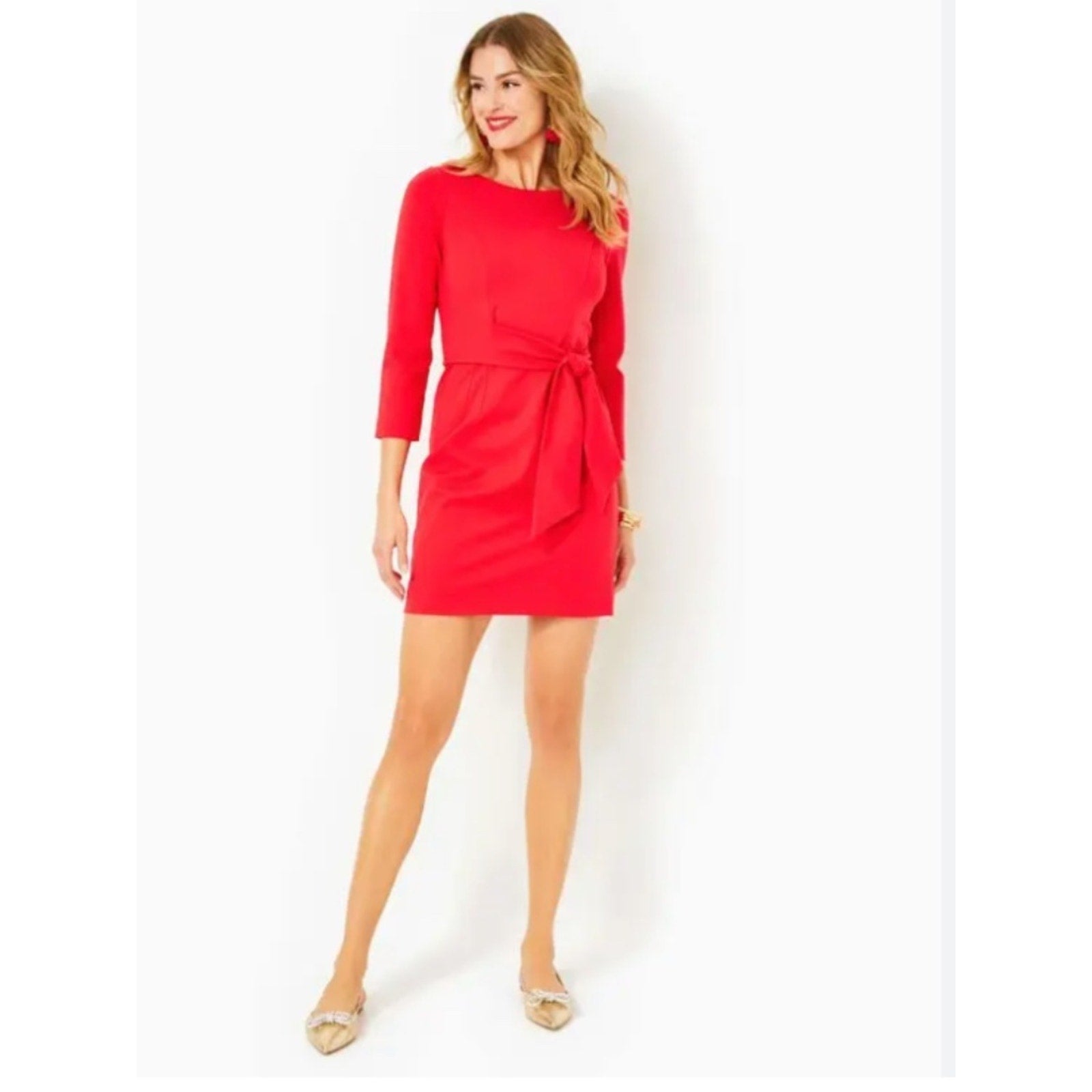 Lilly Pulitzer Leighton Straight Fit Dress Tie Front Amaryllis Red - L