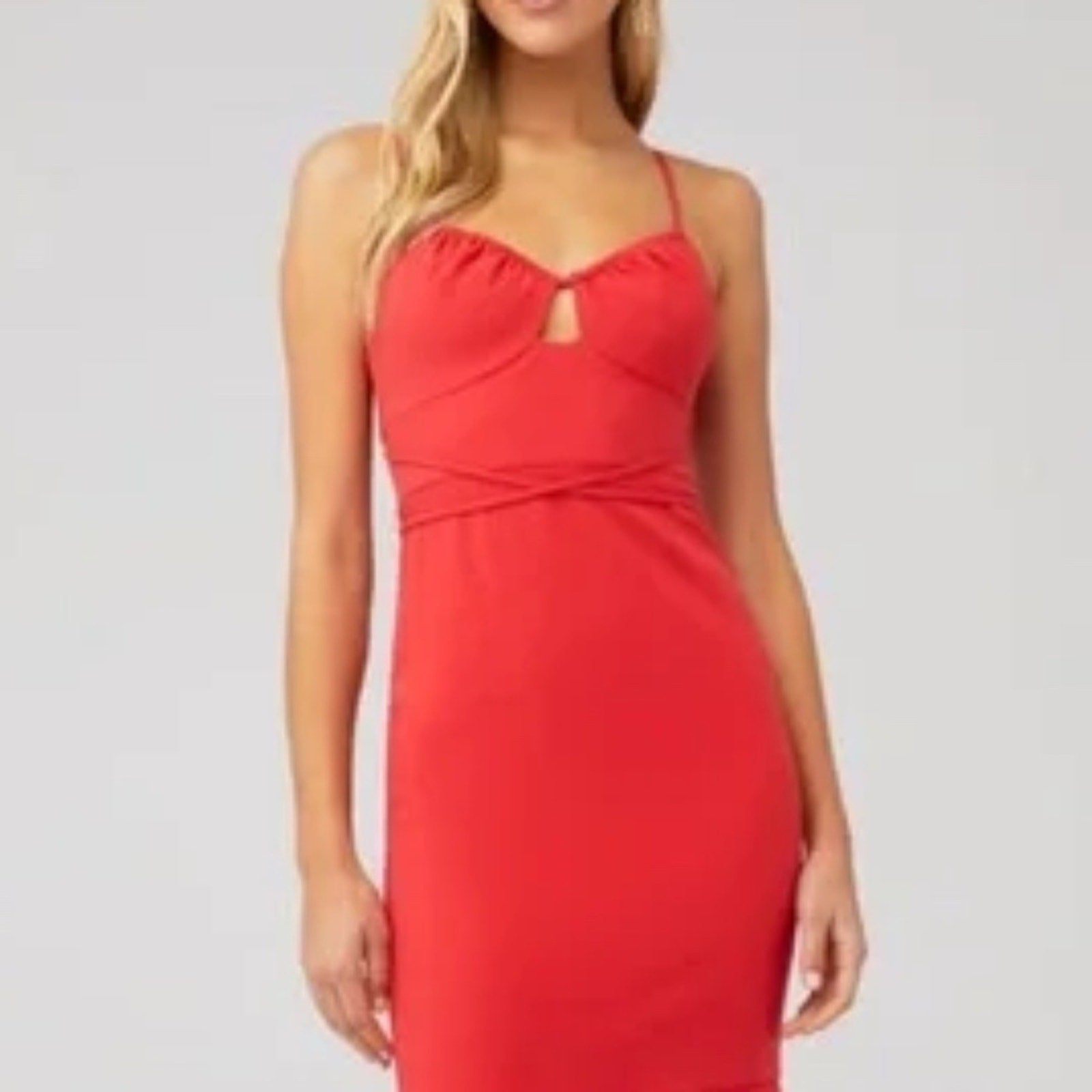 NEW Likely Kiki Cut-Out Ruffle Midi Dress in Bittersweet Red - size 0