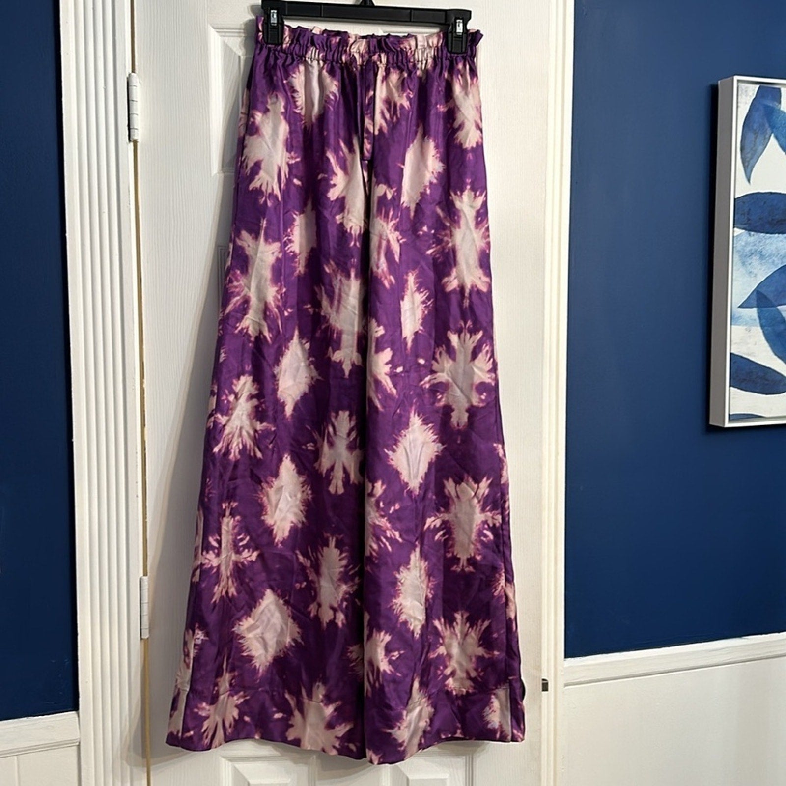 NEW Ulla Johnson Sawyer Print Wide Leg Silk Pants In Purple - size 0