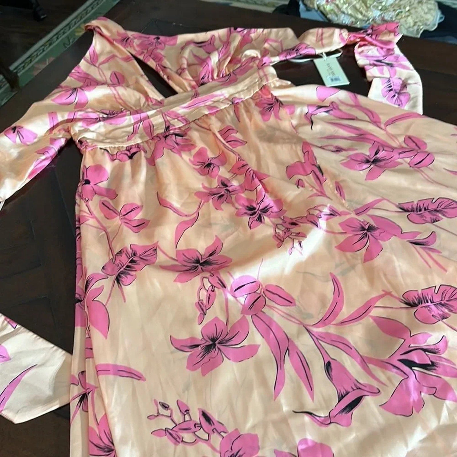 NWT $395 Ramy Brook Women's Pink Luna Floral Halter Neck Satin Dress - size 12