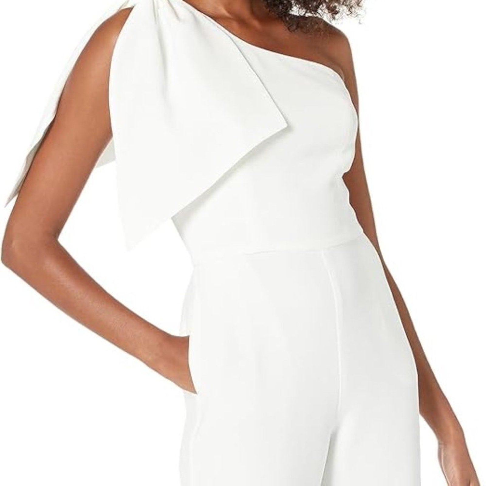 NWT Dress the Population Women's Tiffany Bow-Trim One-Shoulder Jumpsuit - size S