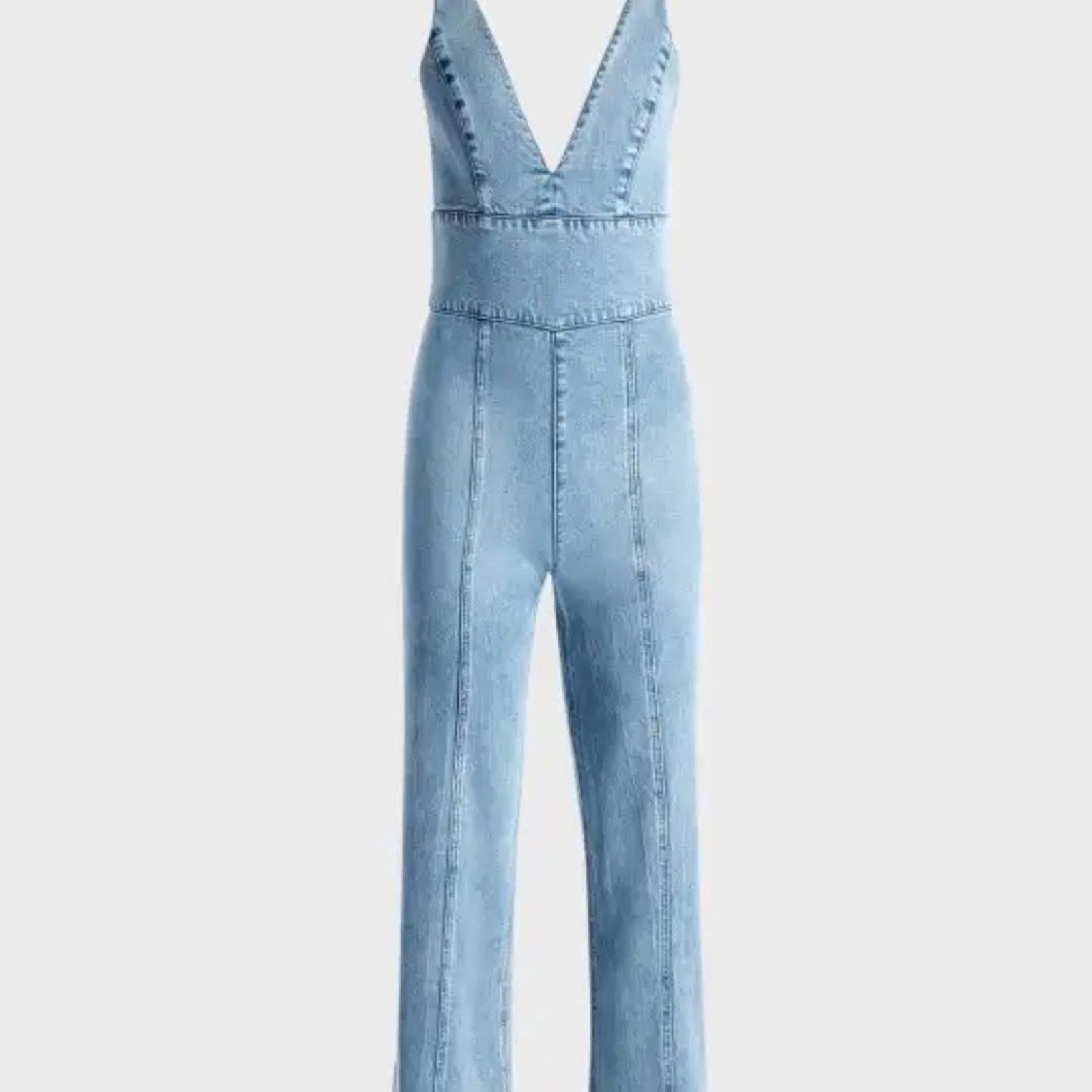 Alice + Olivia SANDRA DEEP V NECK JUMPSUIT in SULLIVAN VINTAGE BLUE - size 30