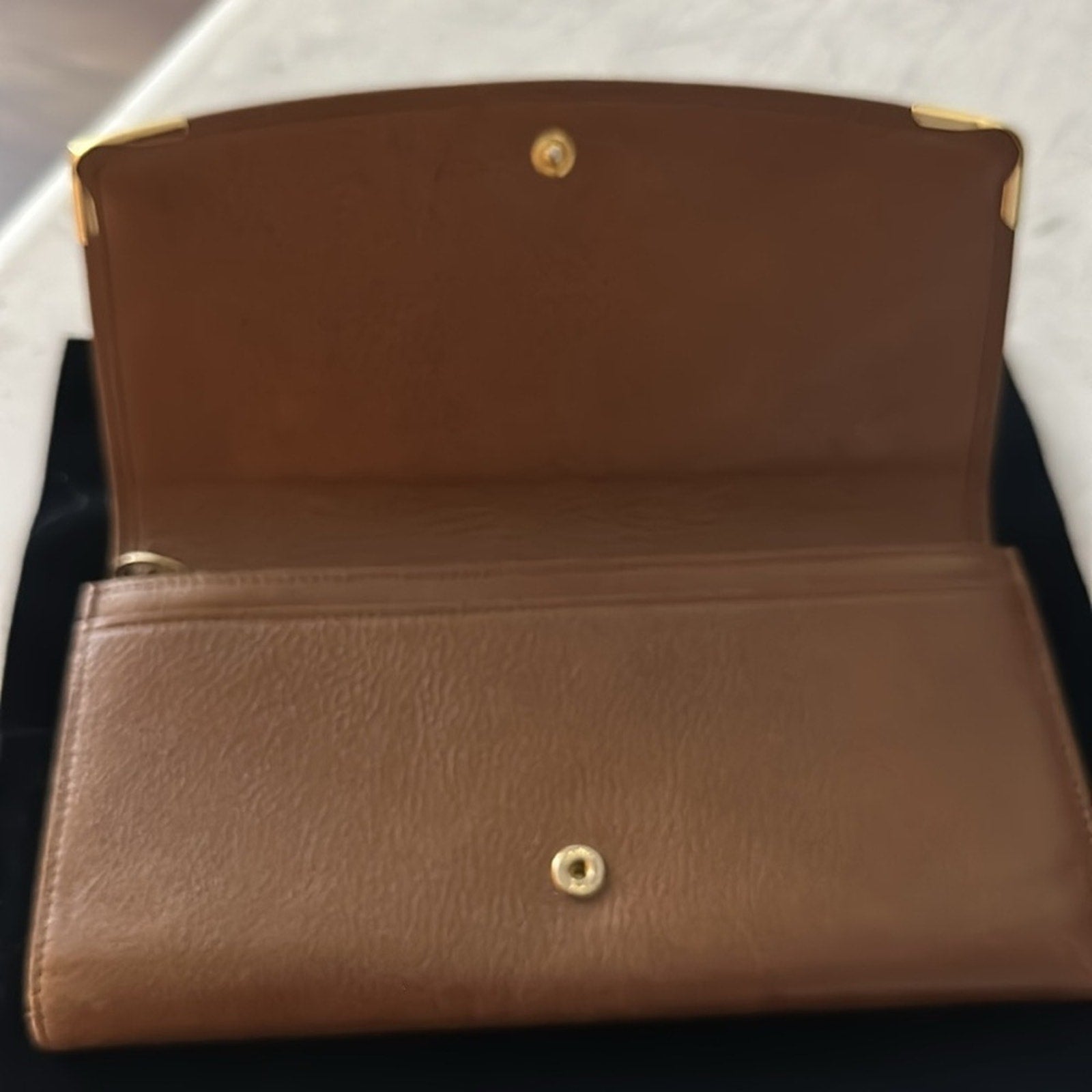 Cartier Marcello Long Wallet Brown Leather Gold Hardware Women's