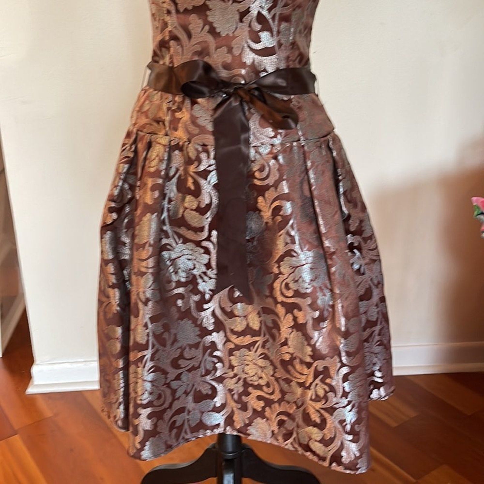 Vintage Jessica McClintock strapless brown metallic dress - size 4
