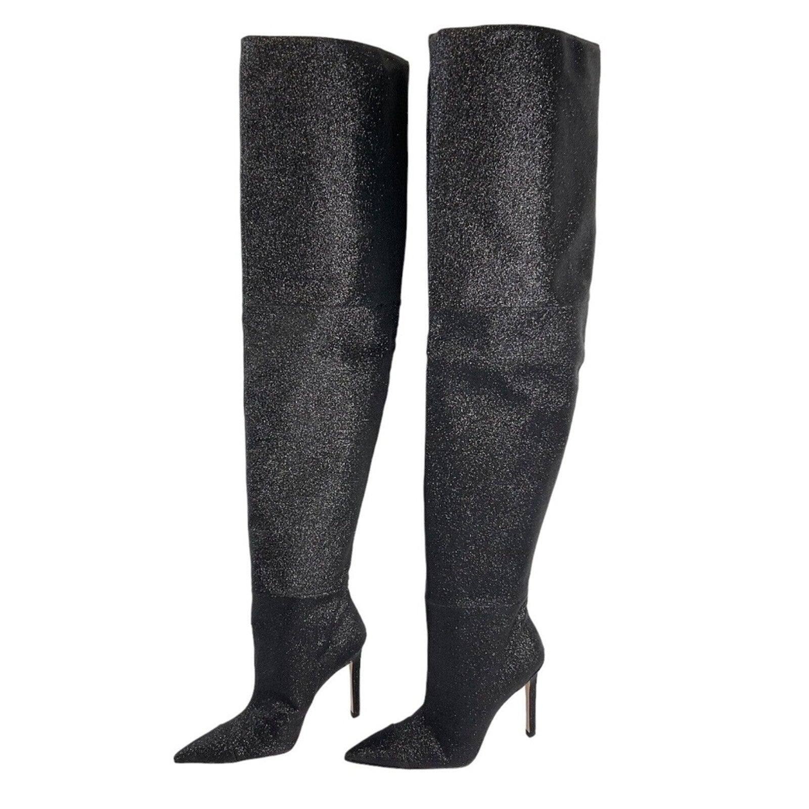 NEW Good American Boots Women Sz 5 Black Glitter Thigh Kardashian GA173G-X $349