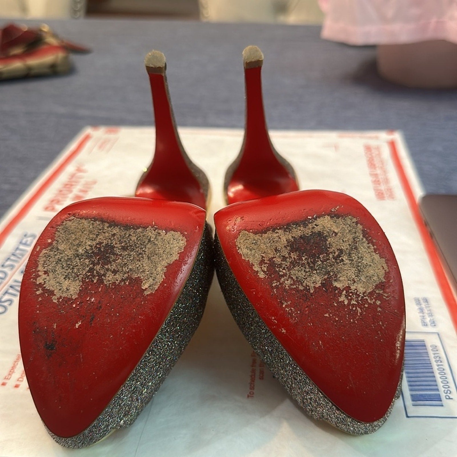 Christian Louboutin Metallic Multicolor Glitter Lady Peep Toe Platform Pump 36.5